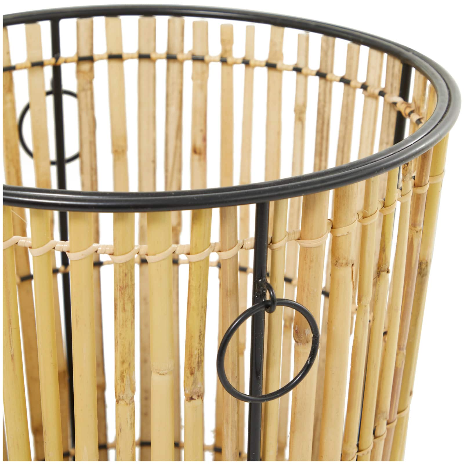 Light Brown Rattan Handmade Slatted Frame Storage Basket with Ring Handles Set of 3 20", 18", 15"