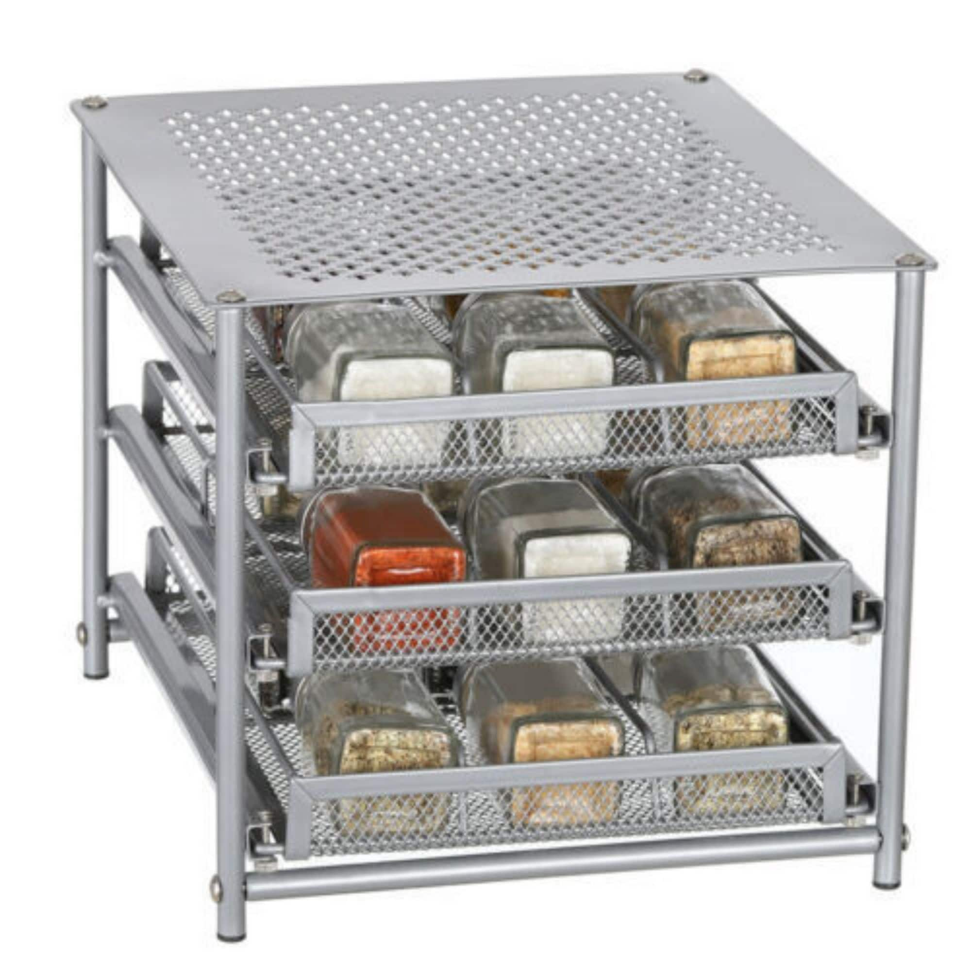 NEX 3 Tier 18 Bottle Metal Spice Rack with Drawer Organizer