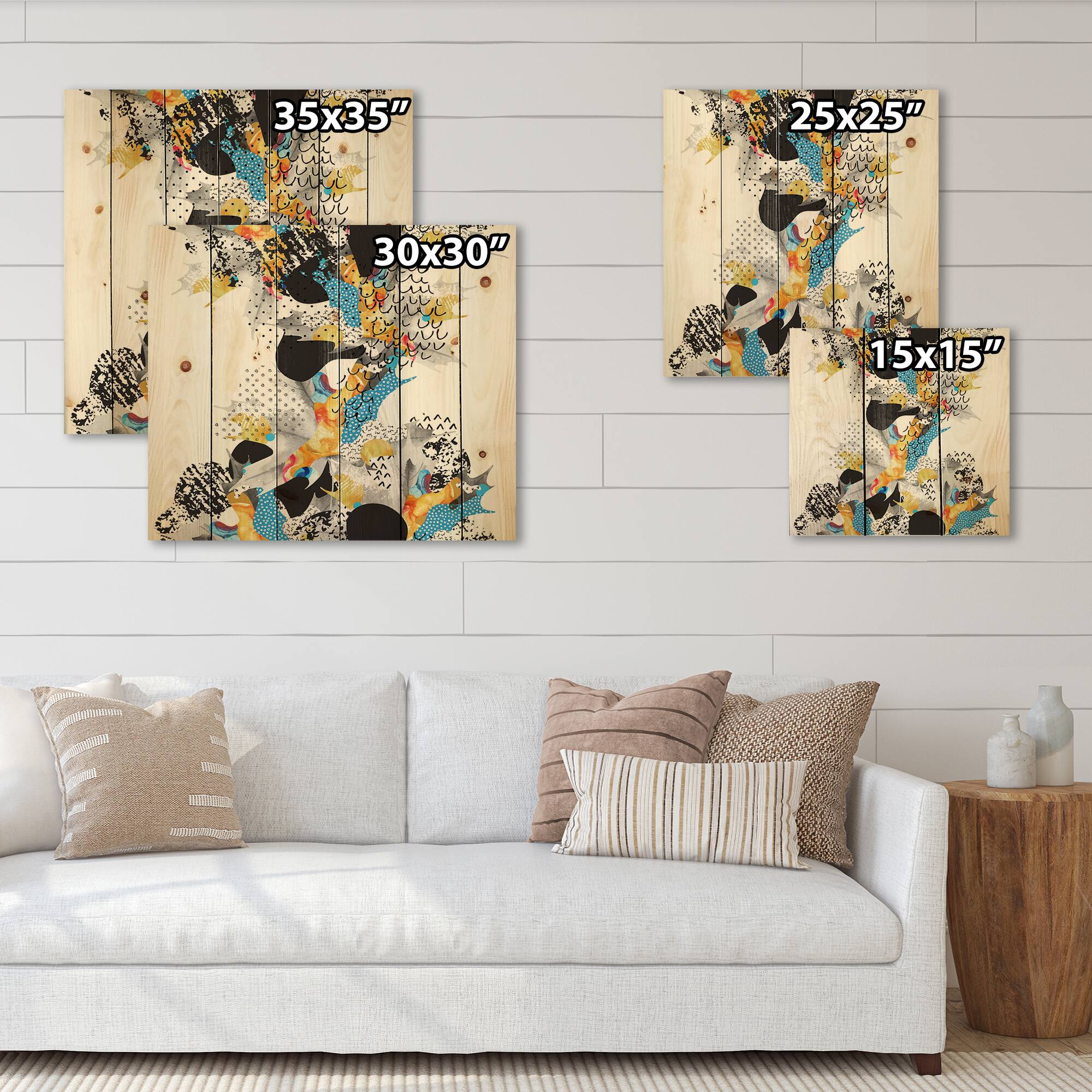 Designart - Minimal Fluid Shapes In Bauhaus Memphis Style - Modern Print on Natural Pine Wood