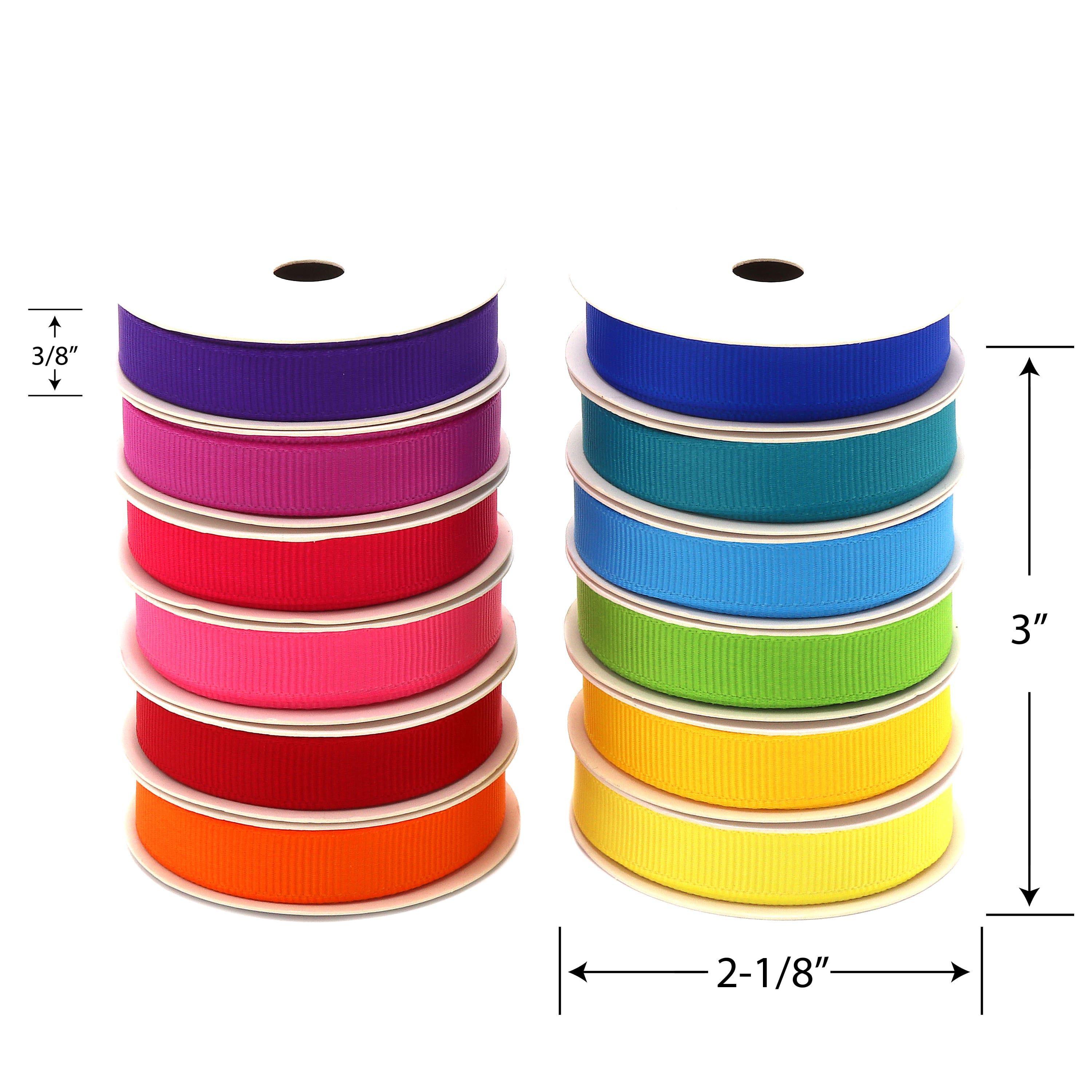 Gwen Studios 3/8&#x22; x 3yd. Brights Grosgrain Ribbon Pack, 12ct.