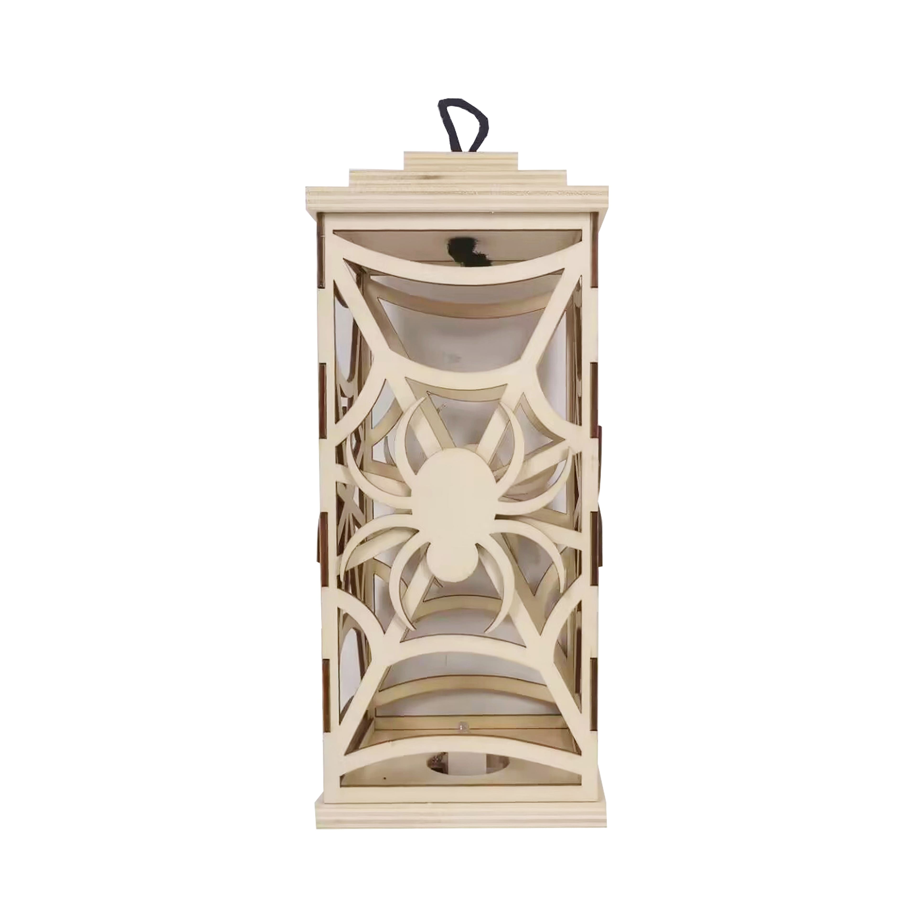 10&#x22; DIY LED Spider Wood Lantern D&#xE9;cor by Make Market&#xAE;