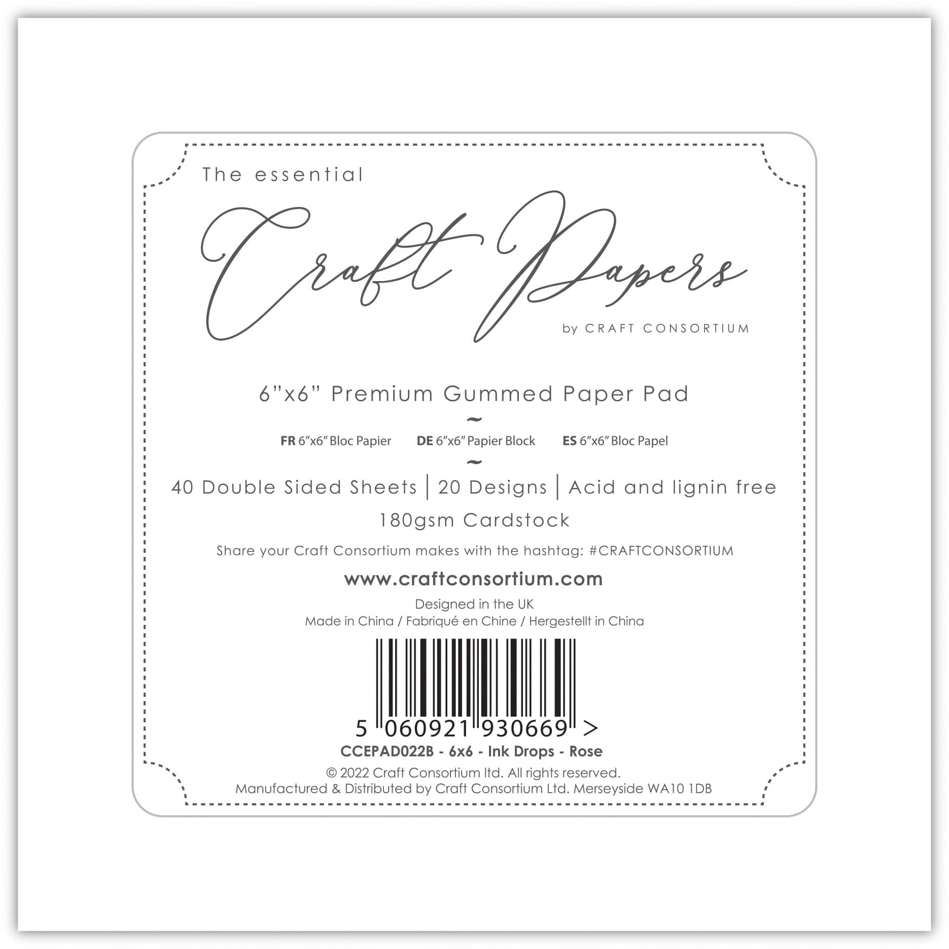 Craft Consortium Double-Sided Paper Pad 6" x 6" 40 ct. Ink Drops - Rose, 20 Designs