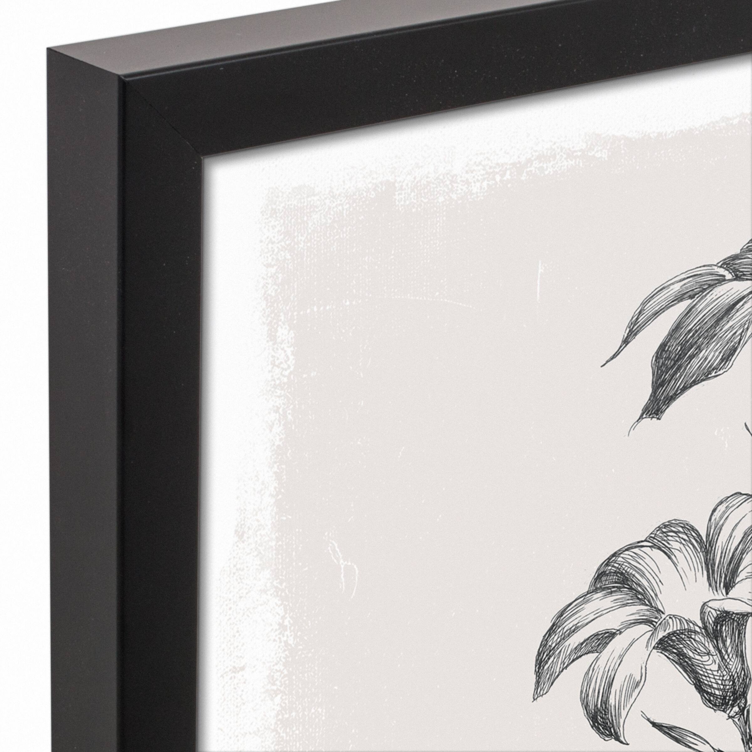 Sketchy Florals 13.73" x 19.73" Black Framed Canvas