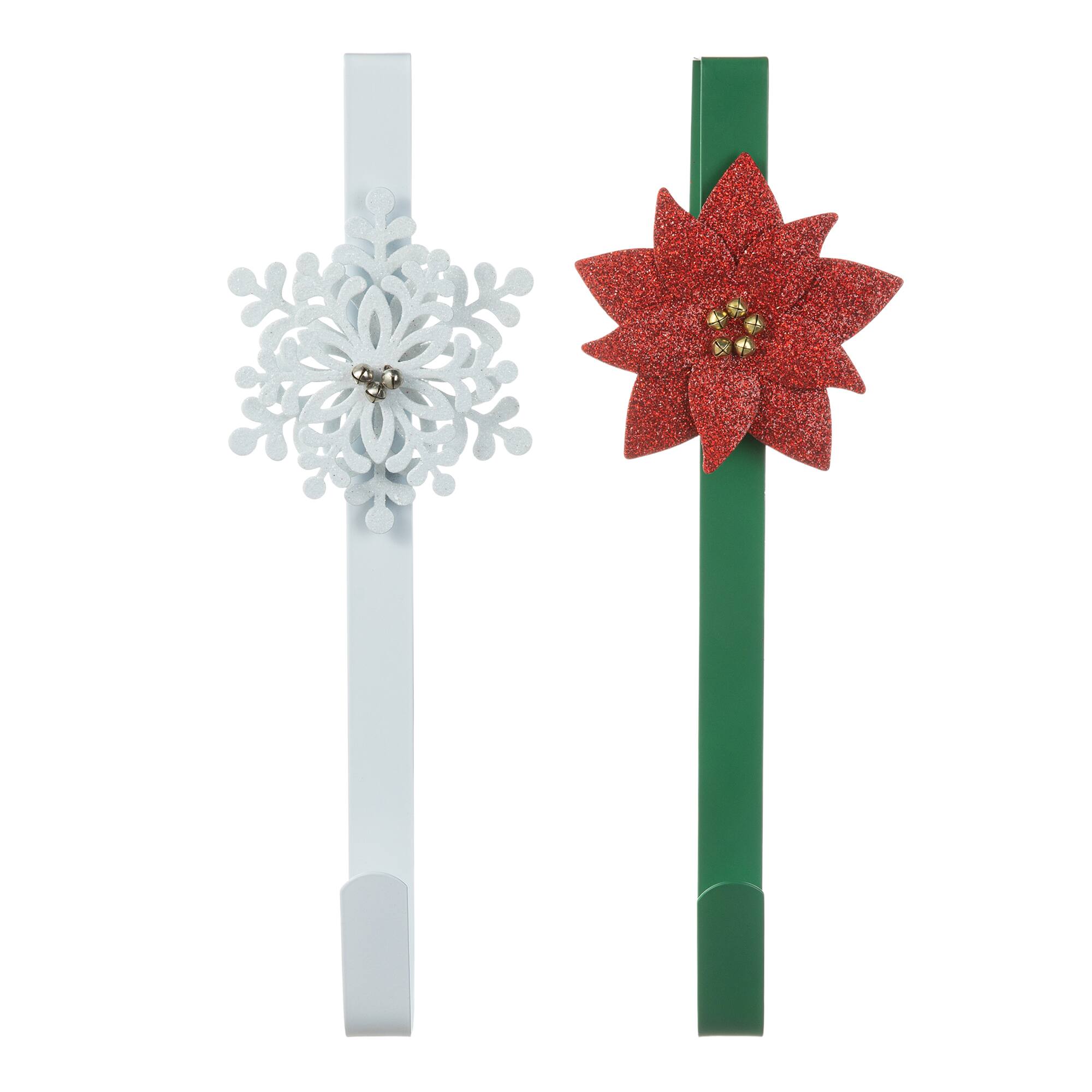 Glitzhome® 14" Christmas Metal Snowflake & Poinsettia Wreath Hanger Set