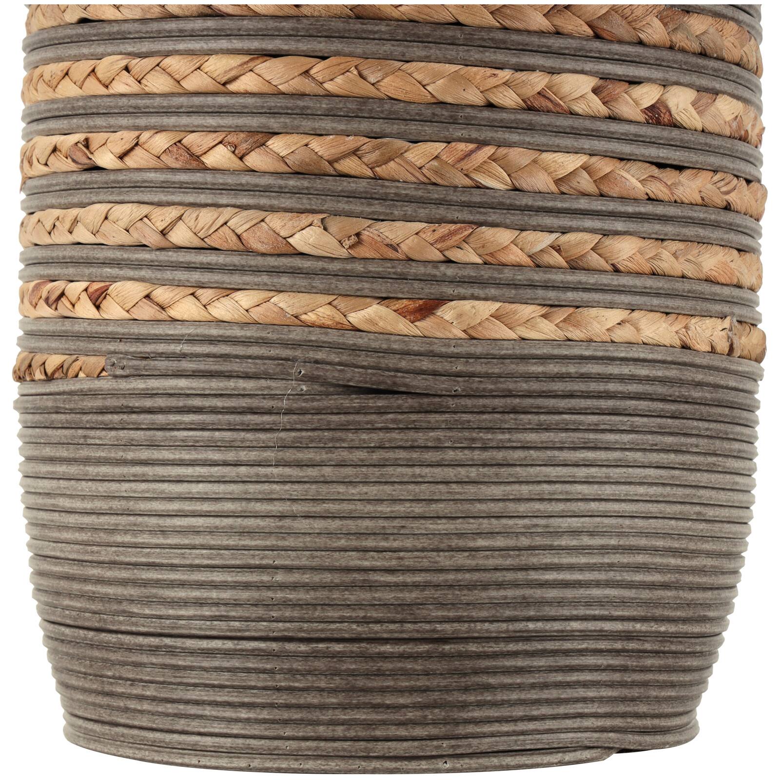 32" Brown Seagrass Handmade Braided Vase with Layered Gray Paneling