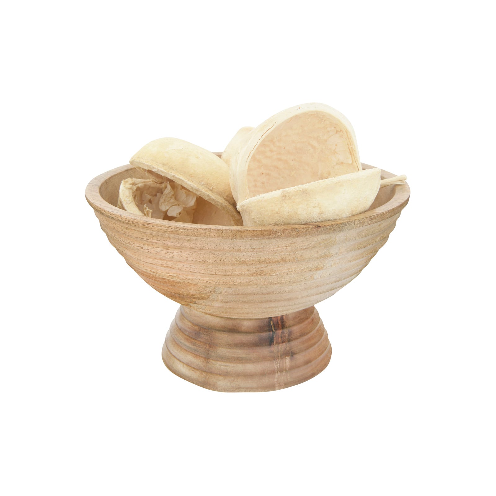 9.75&#x22; Ridged Mango Wood Footed Bowl