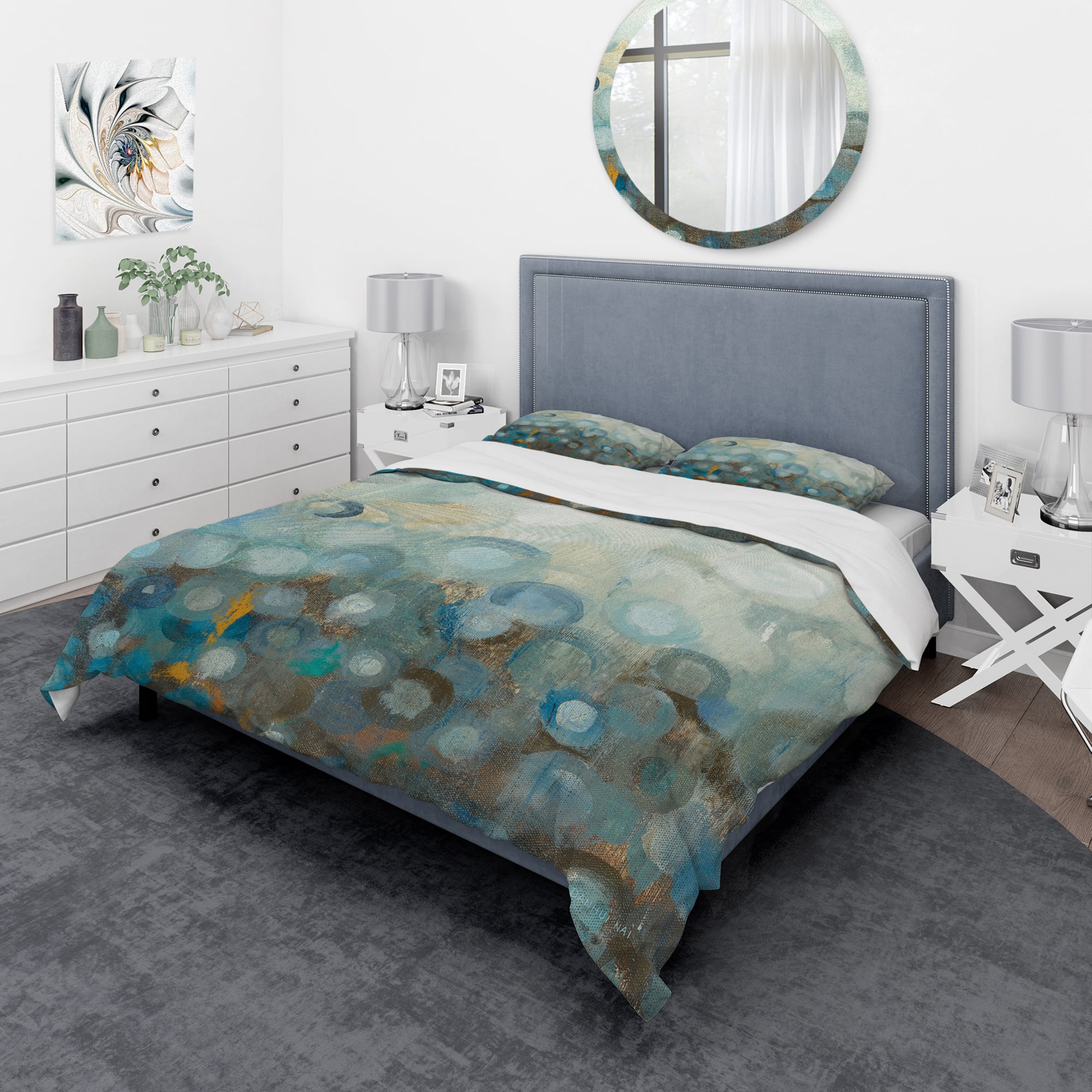 Designart &#x27;Blue and Bronze Dots on Glass II&#x27; Geometric Bedding Set - Duvet Cover &#x26; Shams