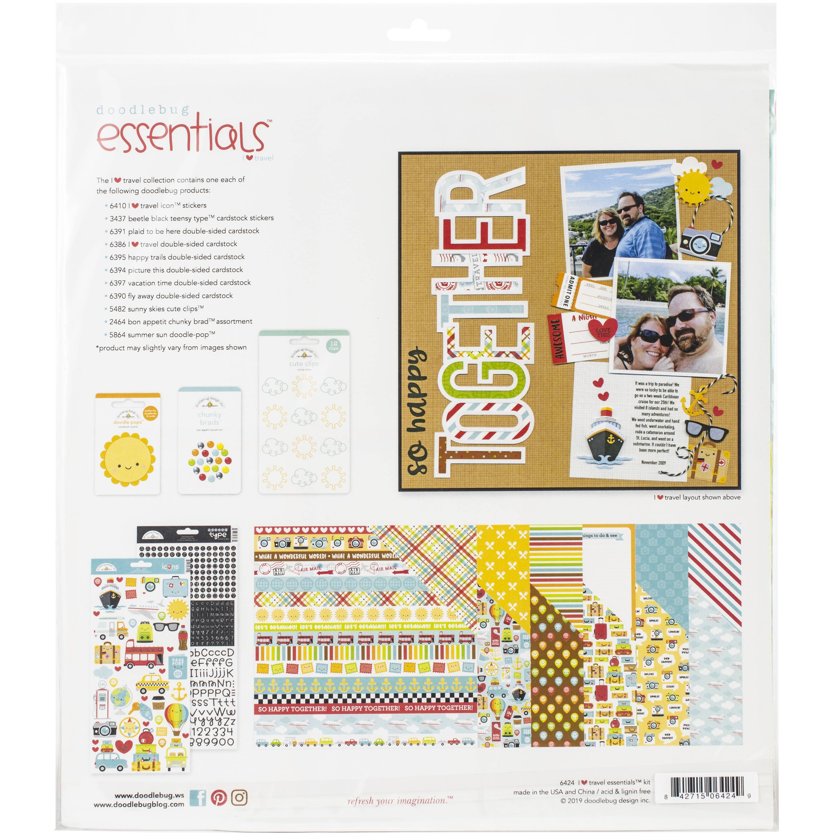 Doodlebug Essentials Page I Heart Travel Kit 12" x 12"