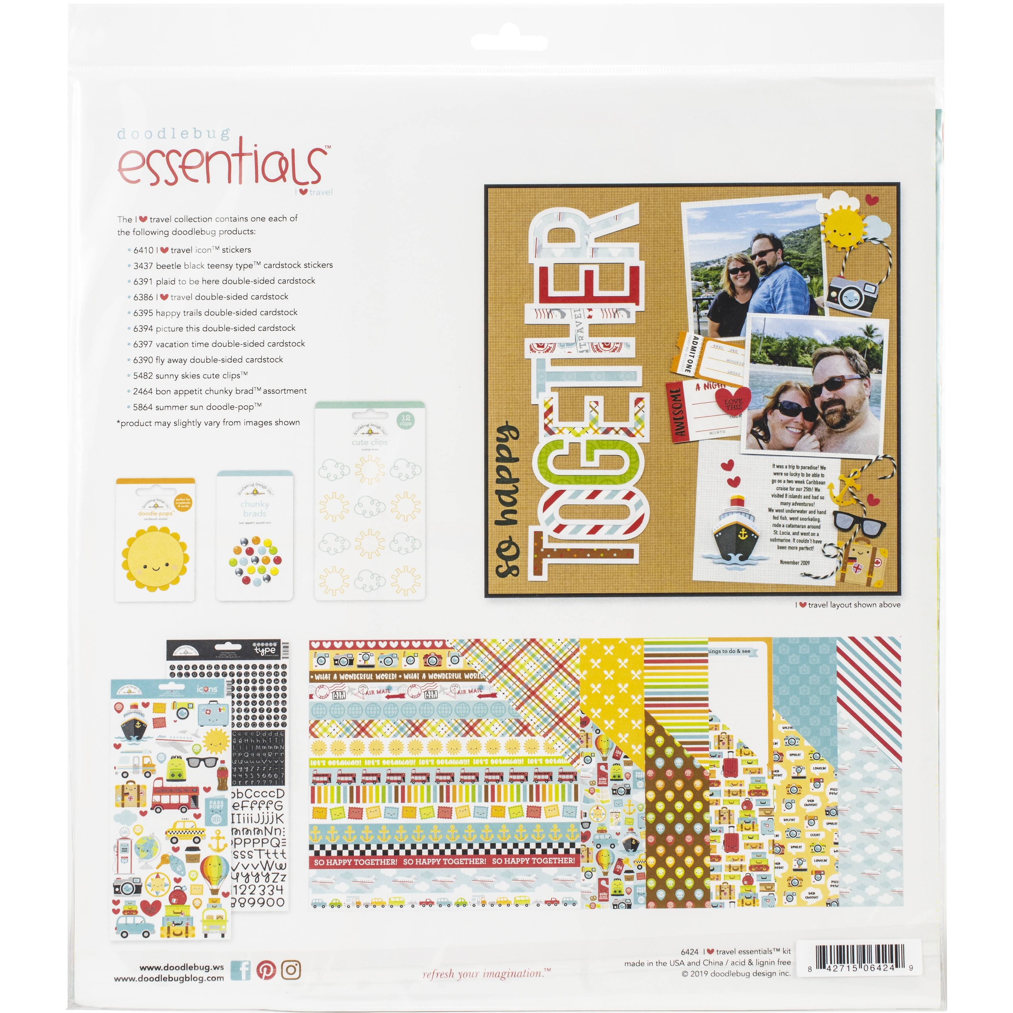 Doodlebug Essentials Page I Heart Travel Kit 12&#x22; x 12&#x22;