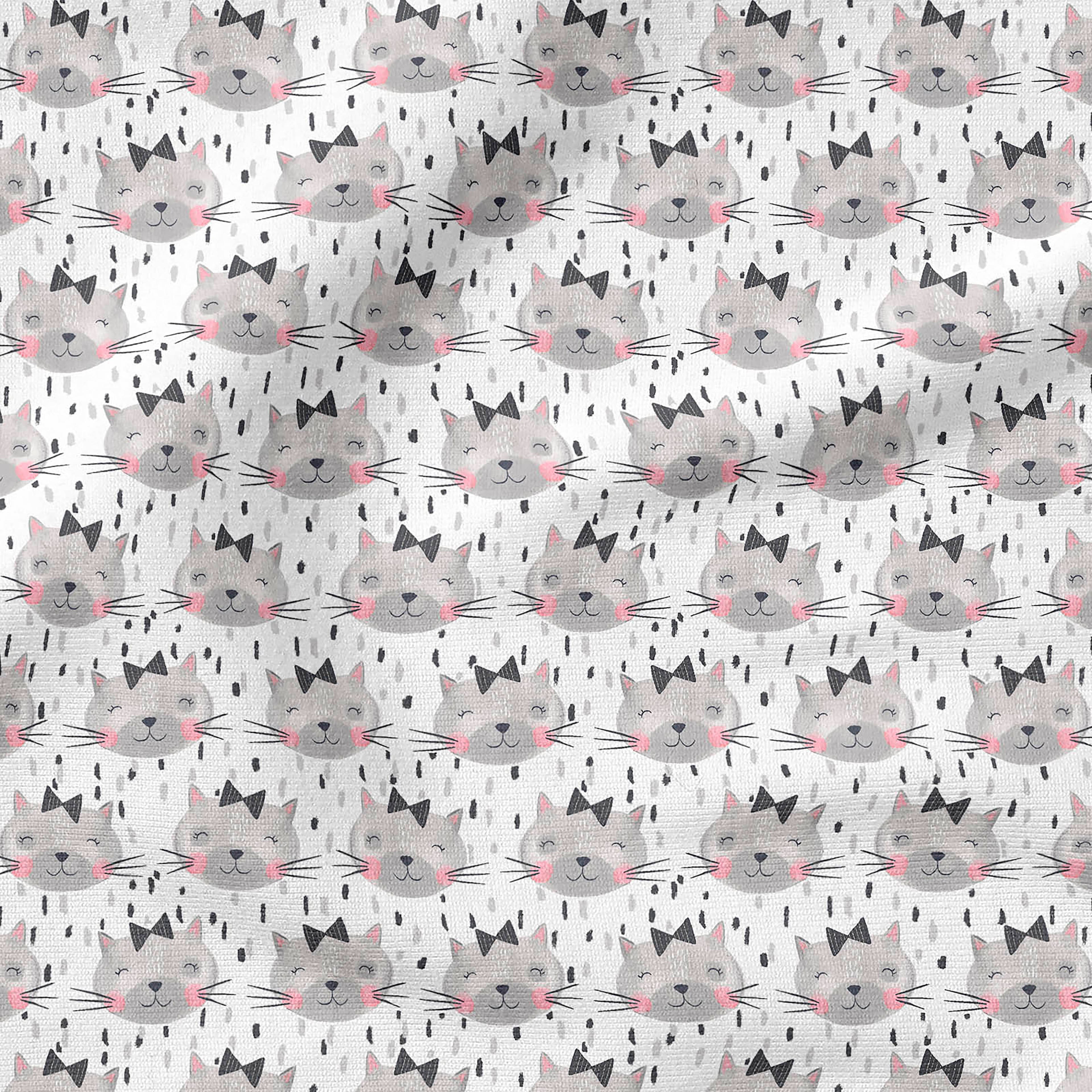 Fabric Editions White Kitten Faces Cotton Fabric