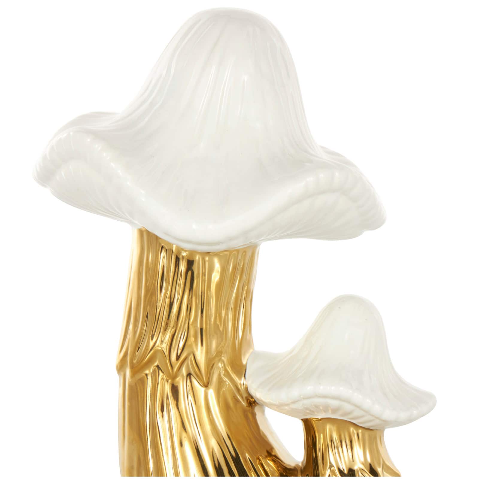 10.5" Ceramic Mushroom Sculpture with White Tops and Textured Grooves
