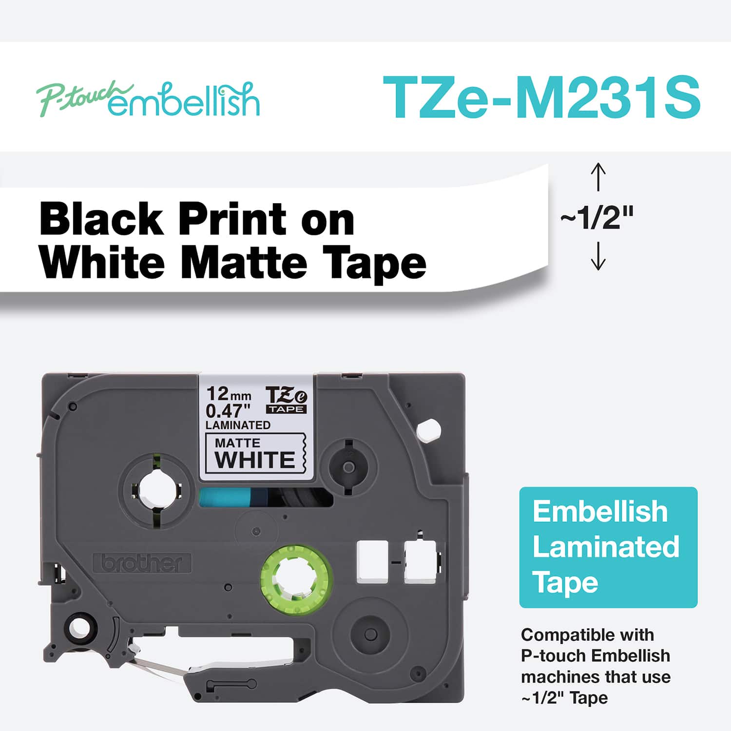 6 Pack: Brother P-touch Embellish Tape, Black on Matte White
