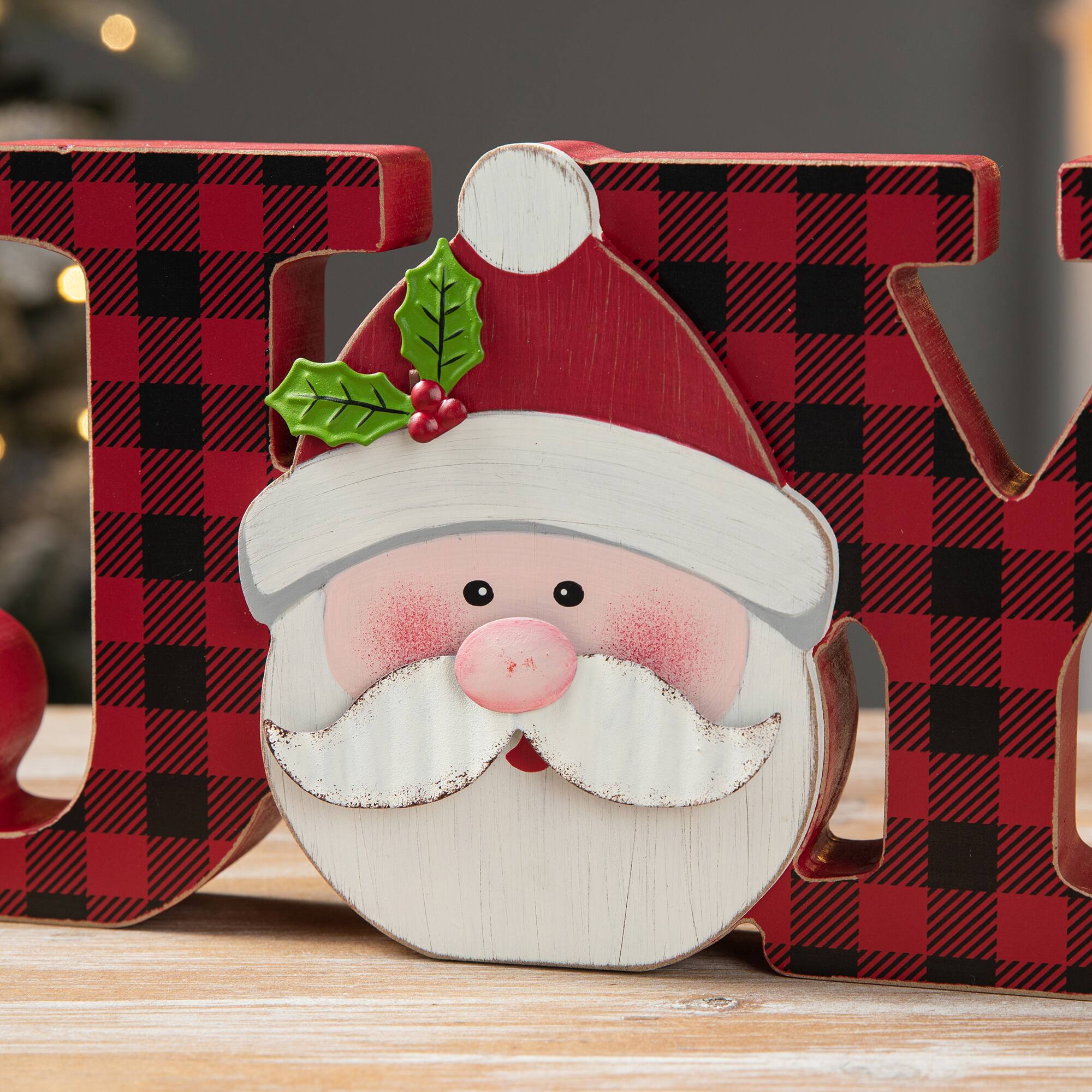 Glitzhome® 11.75'' JOY Wooden Christmas Plaid Table Décor