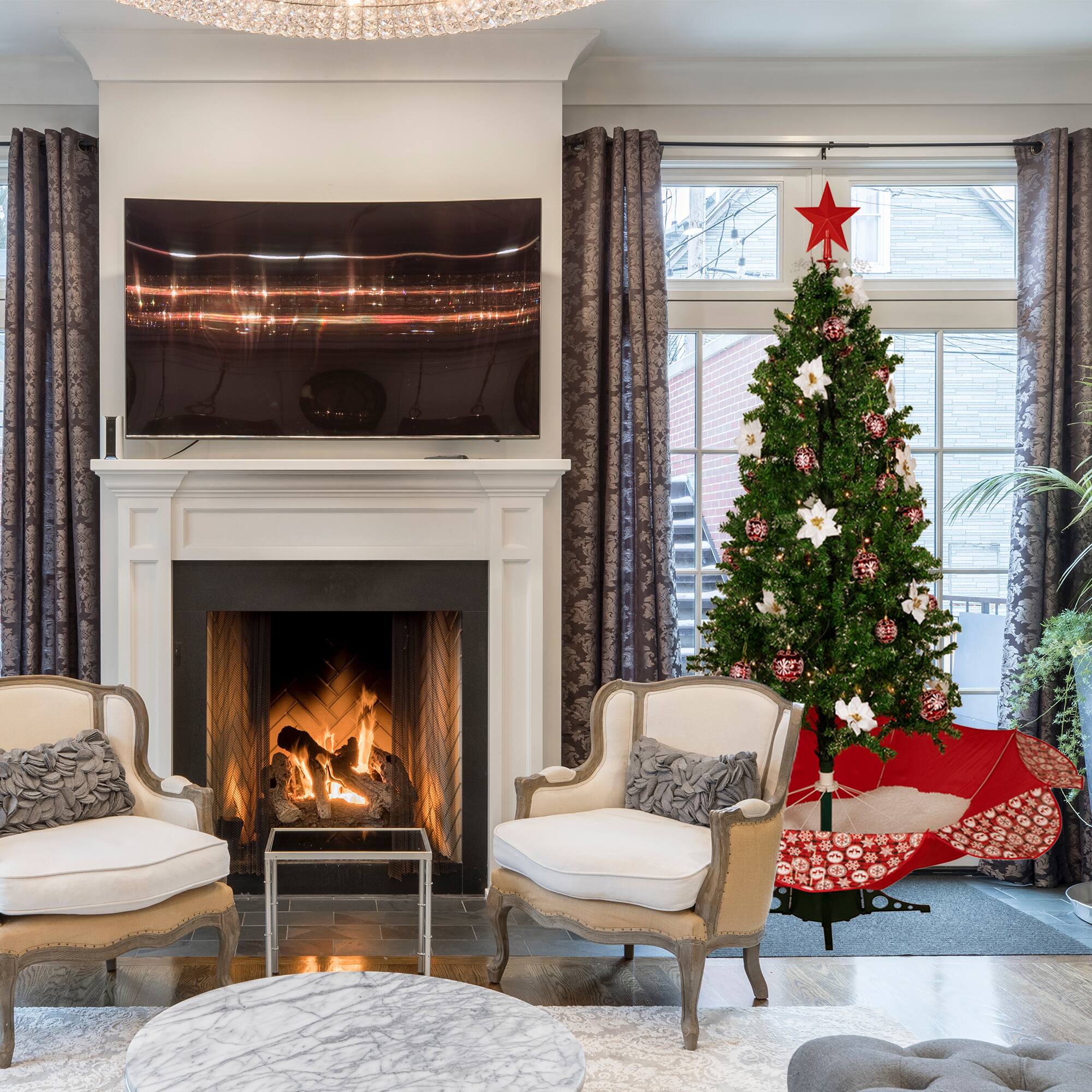 6ft. Pre-Lit Green Musical Snowing Artificial Christmas Tree, White LED Lights