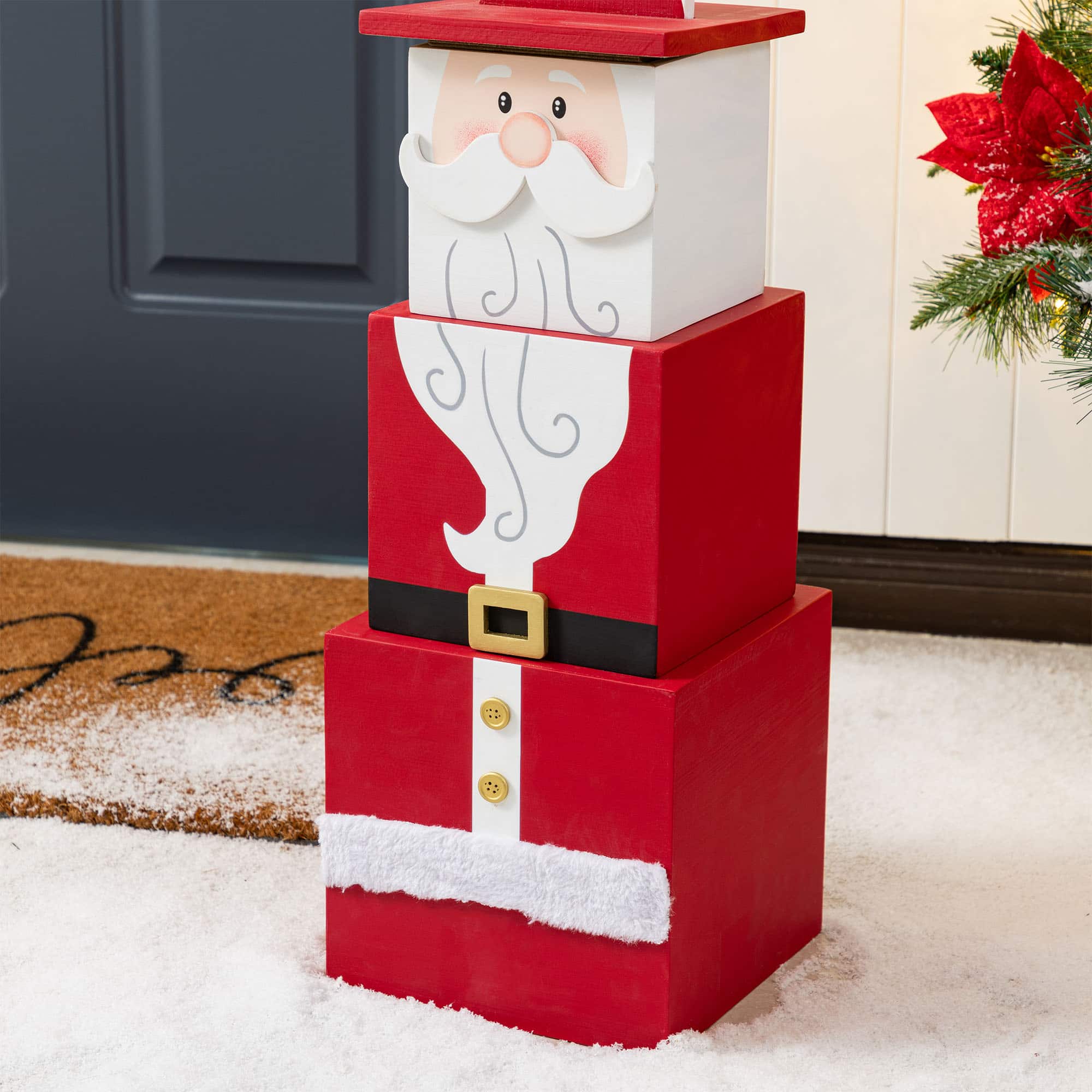 Glitzhome&#xAE; 24.5&#x22; Christmas Wood Santa and Nutcracker Reversible Boxed Porch Decor