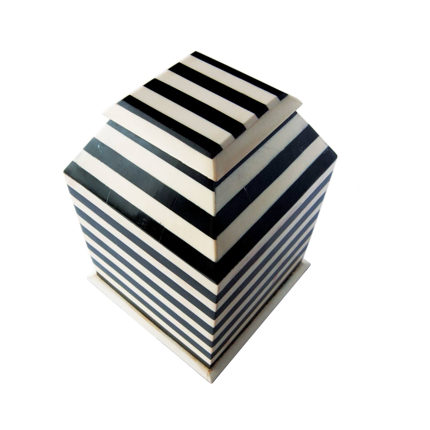 Hello Honey® 9" Black & Cream Striped Reclaimed Wood Box