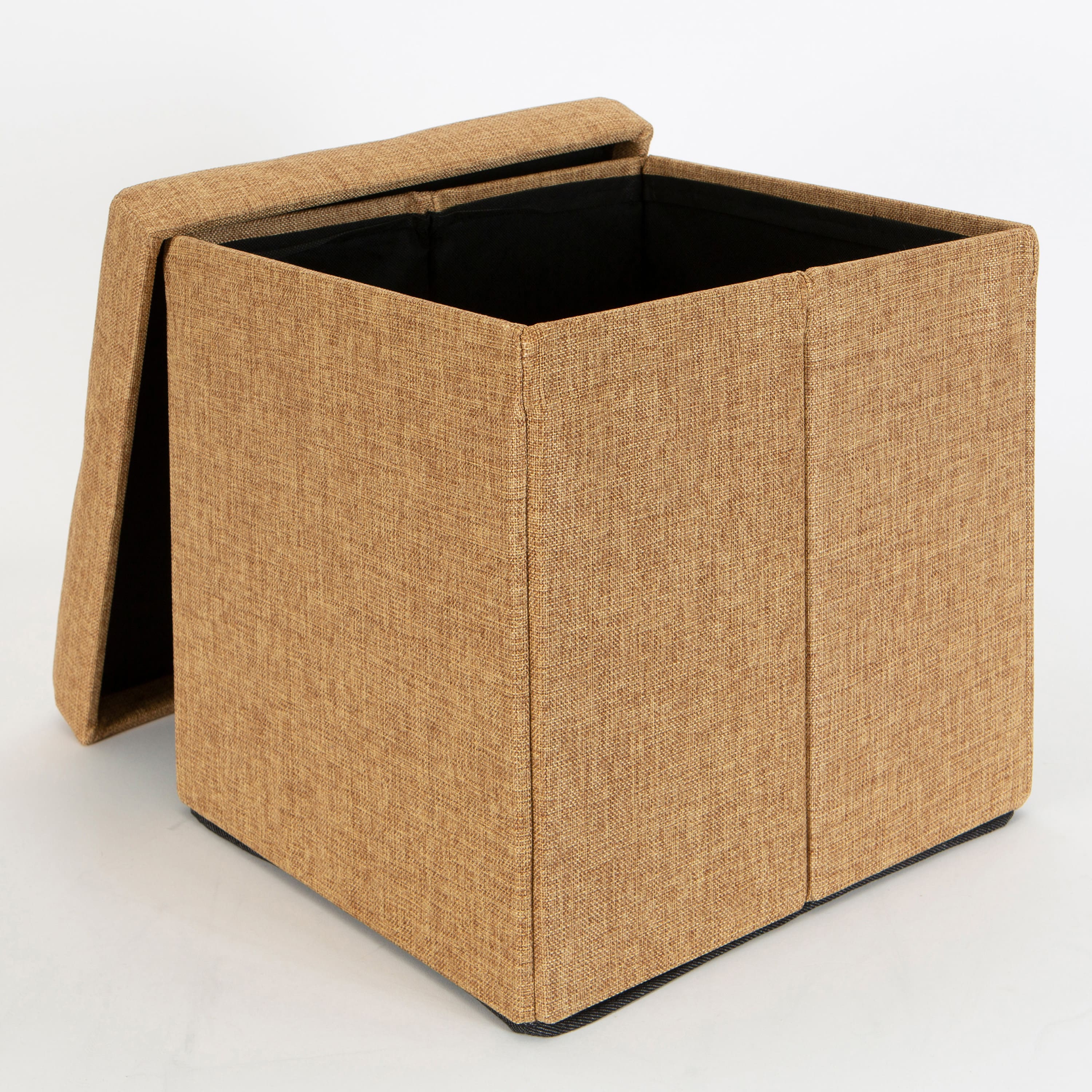 Simplify 15&#x22; Faux Linen Folding Storage Ottoman Cube