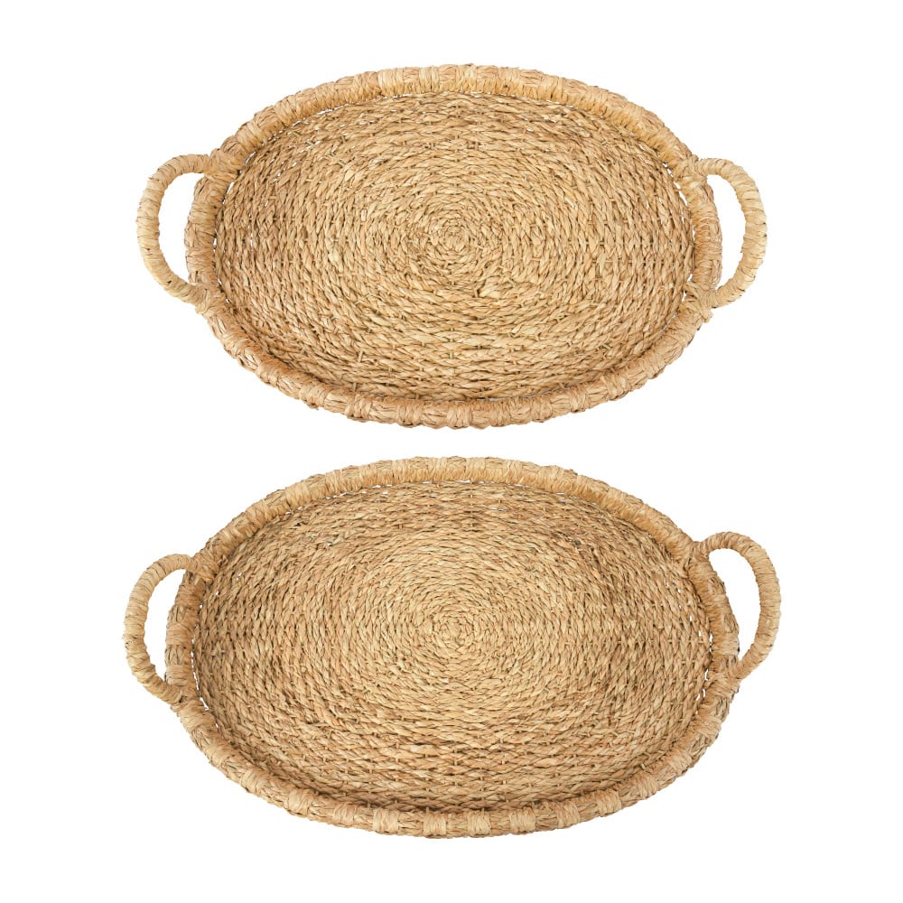 Hello Honey&#xAE; Decorative Handwoven Oval Seagrass and Rattan Trays with Handles Set