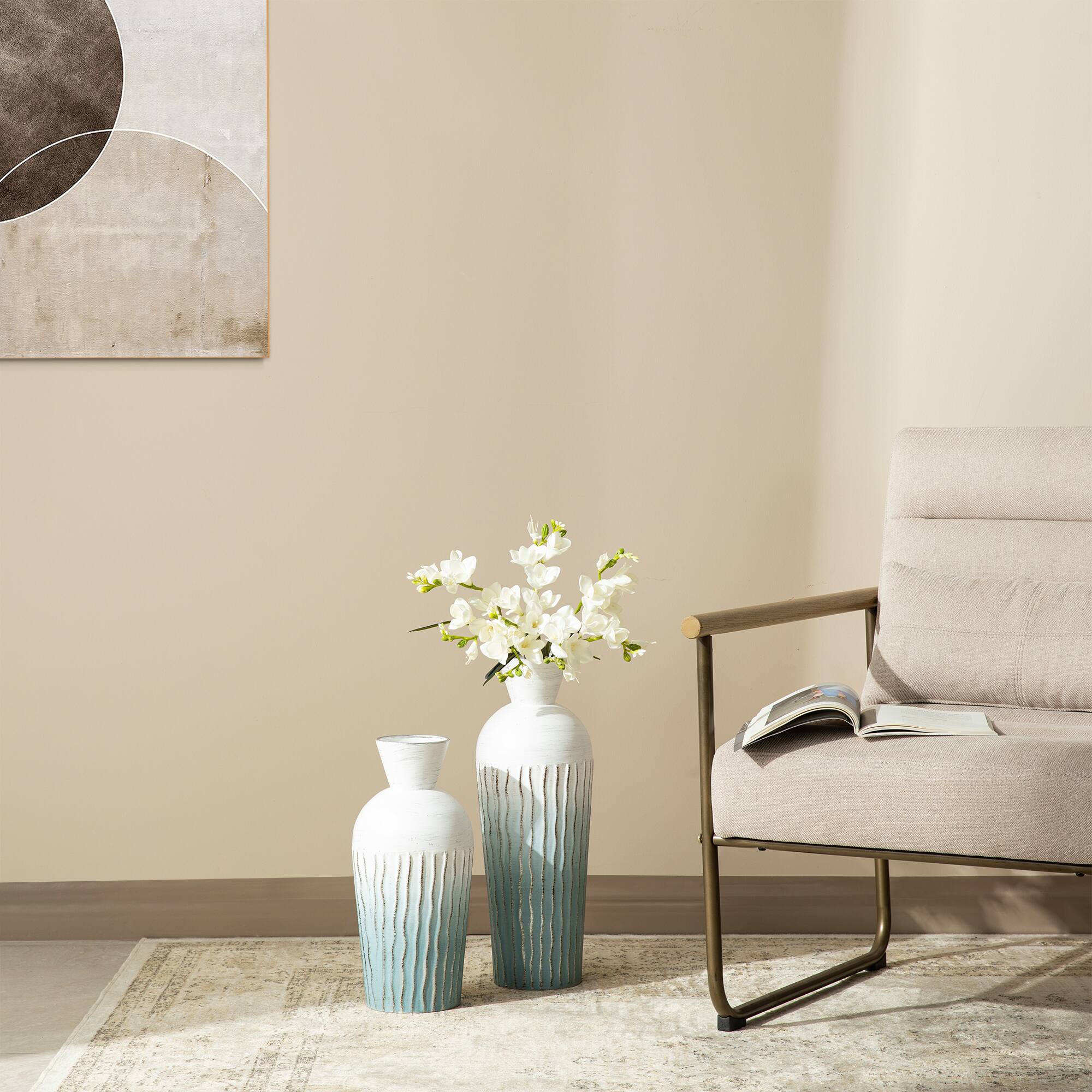 Glitzhome® Abstract Ombre Aqua Metal Floor Vases Set