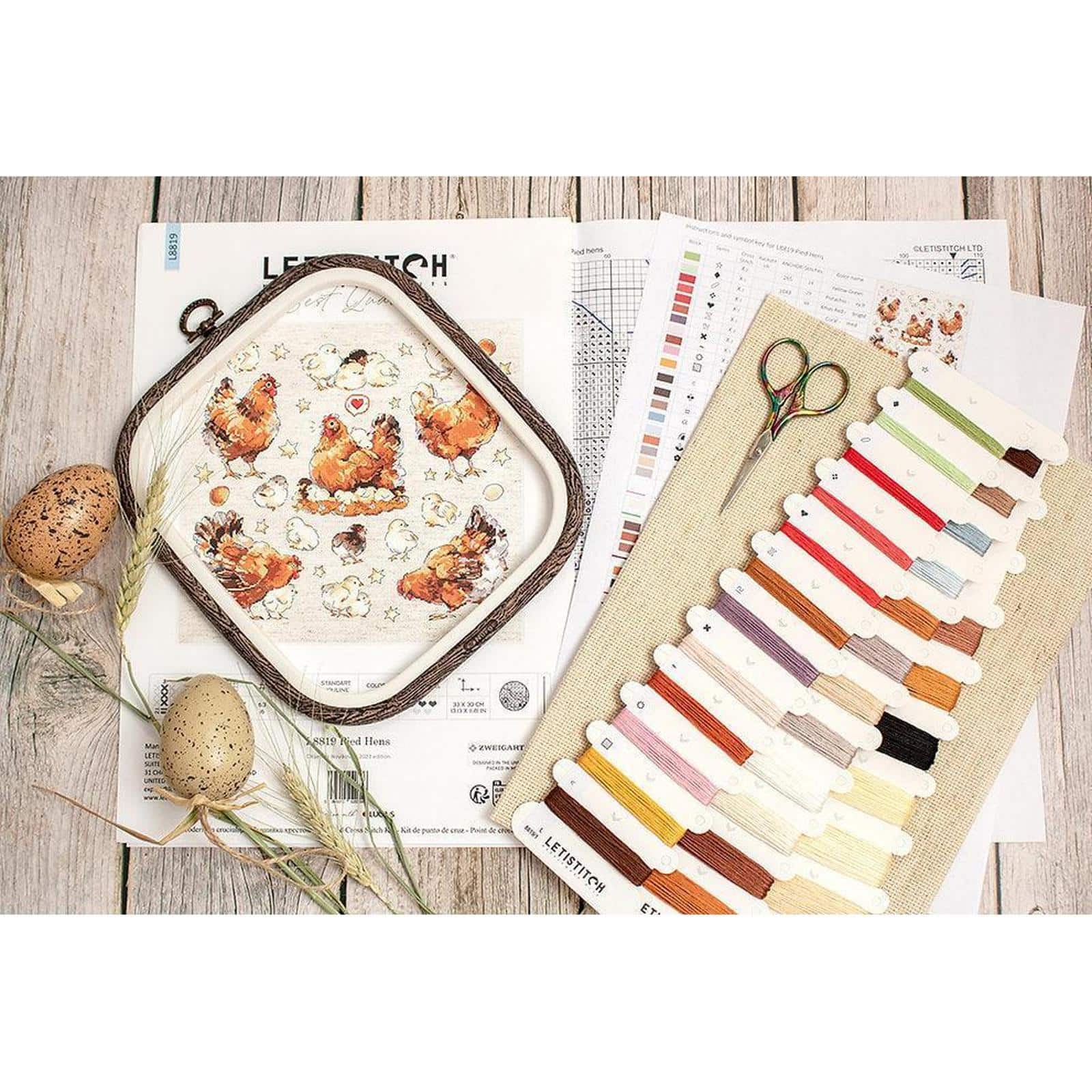 LetiStitch Pied Hens Counted Cross Stitch Kit