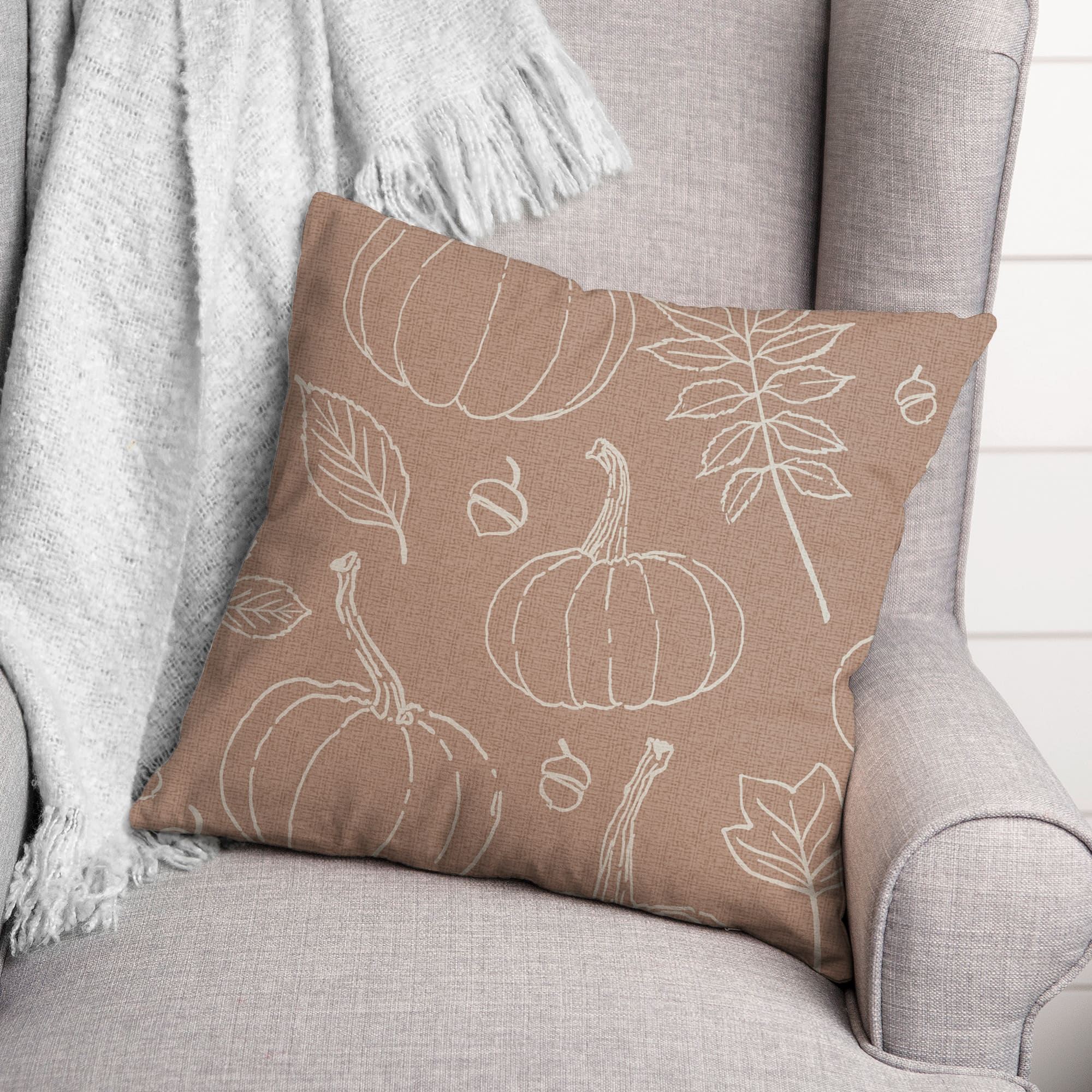 Dusty Rose Fall Pattern Throw Pillow