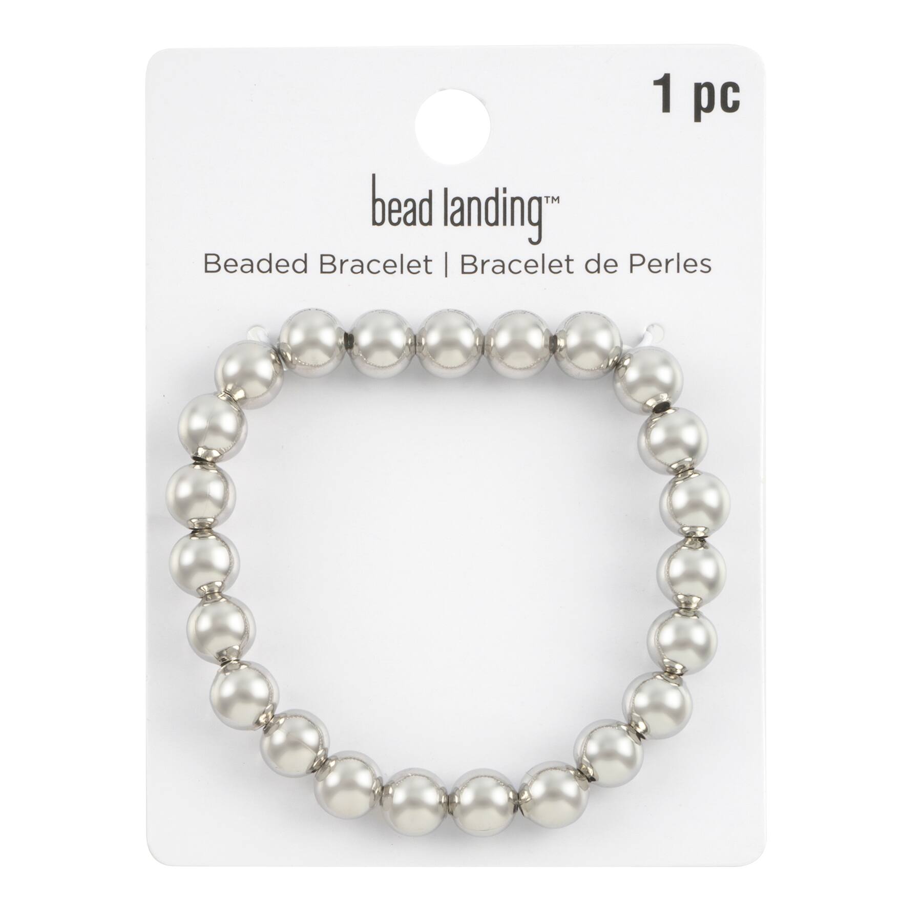 8mm Rhodium Round Beaded Charm Bracelet by Bead Landing™