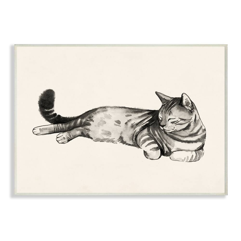 Stupell Industries Sleeping Striped Cat Minimal Relaxed Pet Wall Plaque