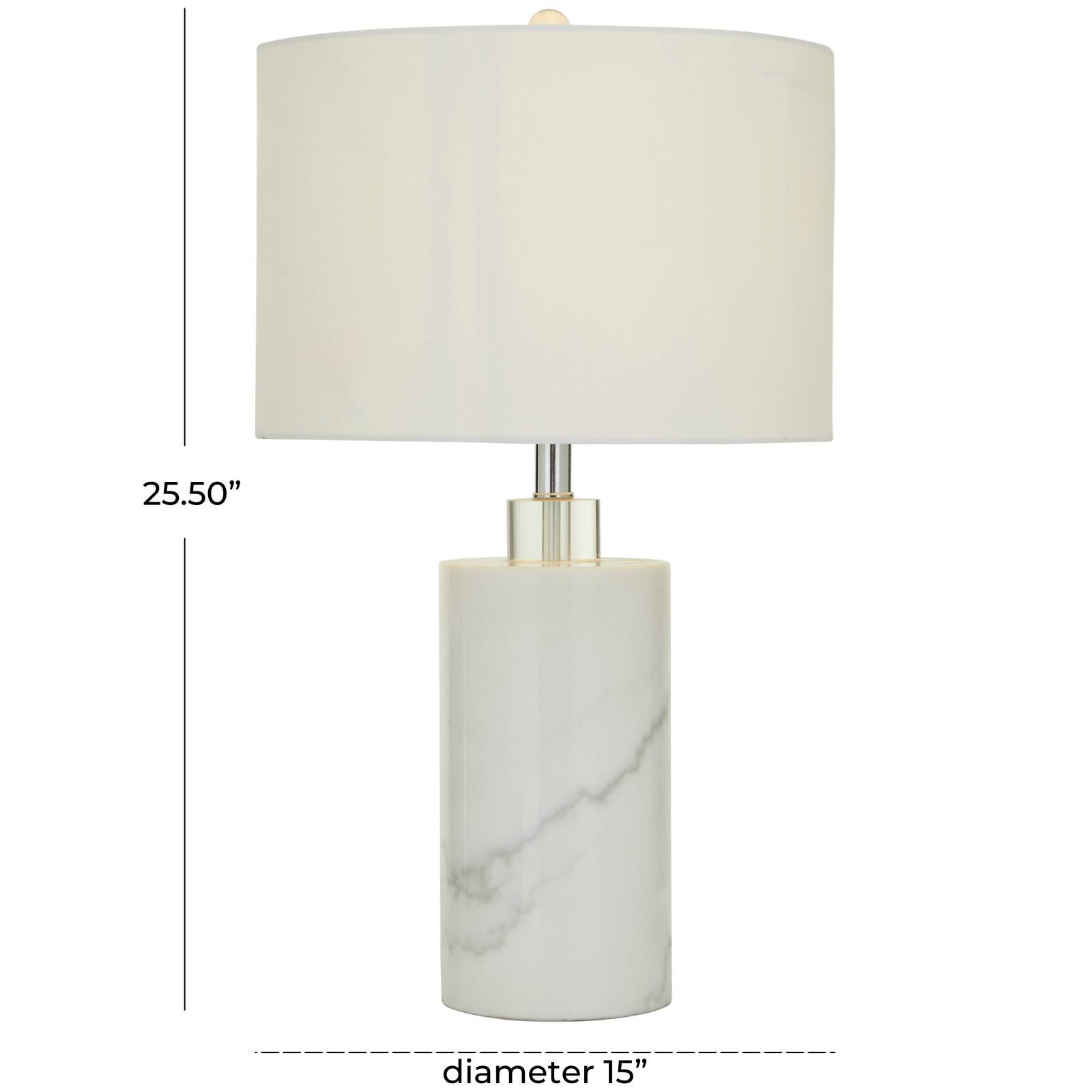 White Marble Thick Stand Table Lamp with Drum Shade 15" x 15" x 26"