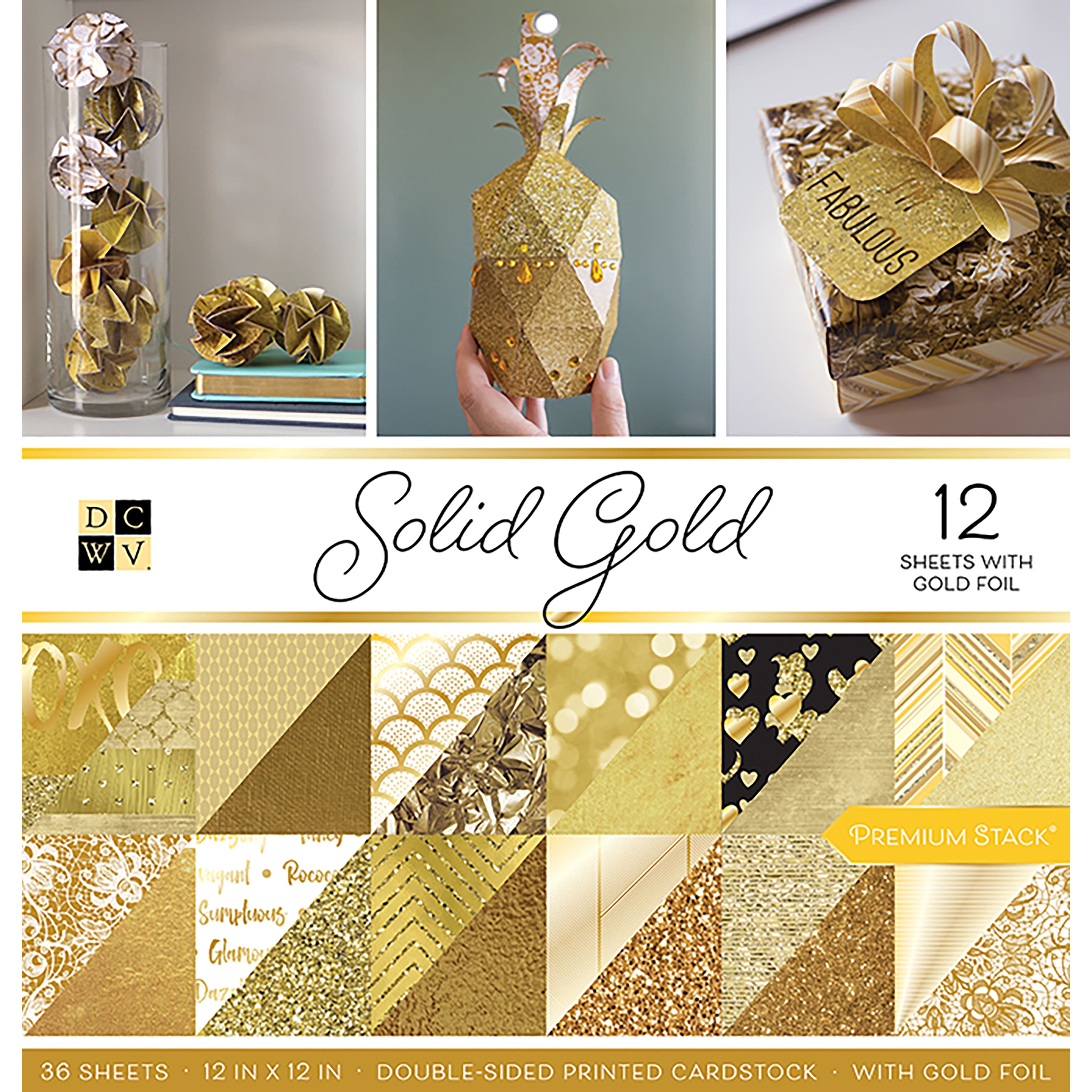 DCWV Solid Gold 12&#x22; x 12&#x22; Double-Sided Cardstock, 36 Sheets