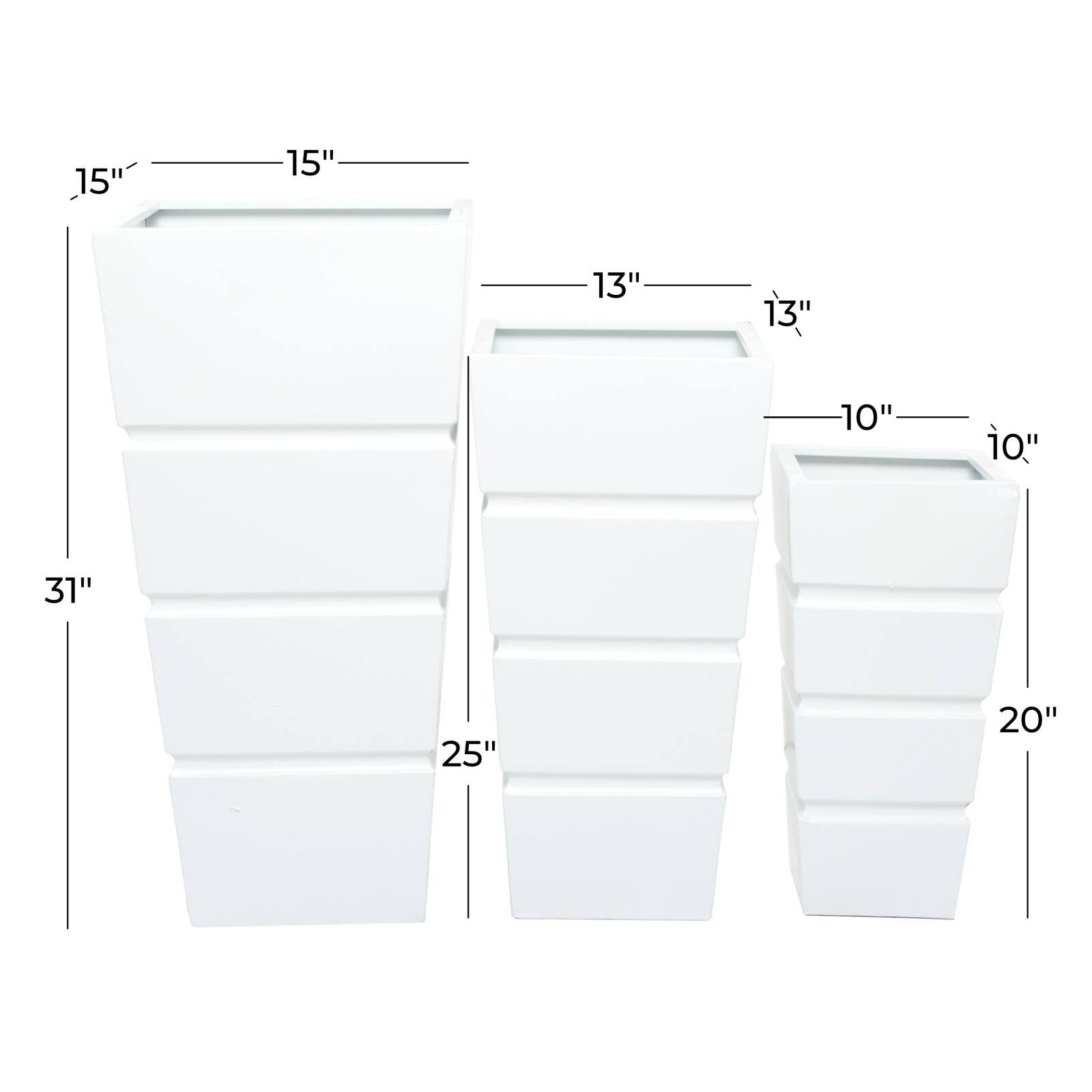 White Modern Planter, Set of 3" 13", 10", 15"