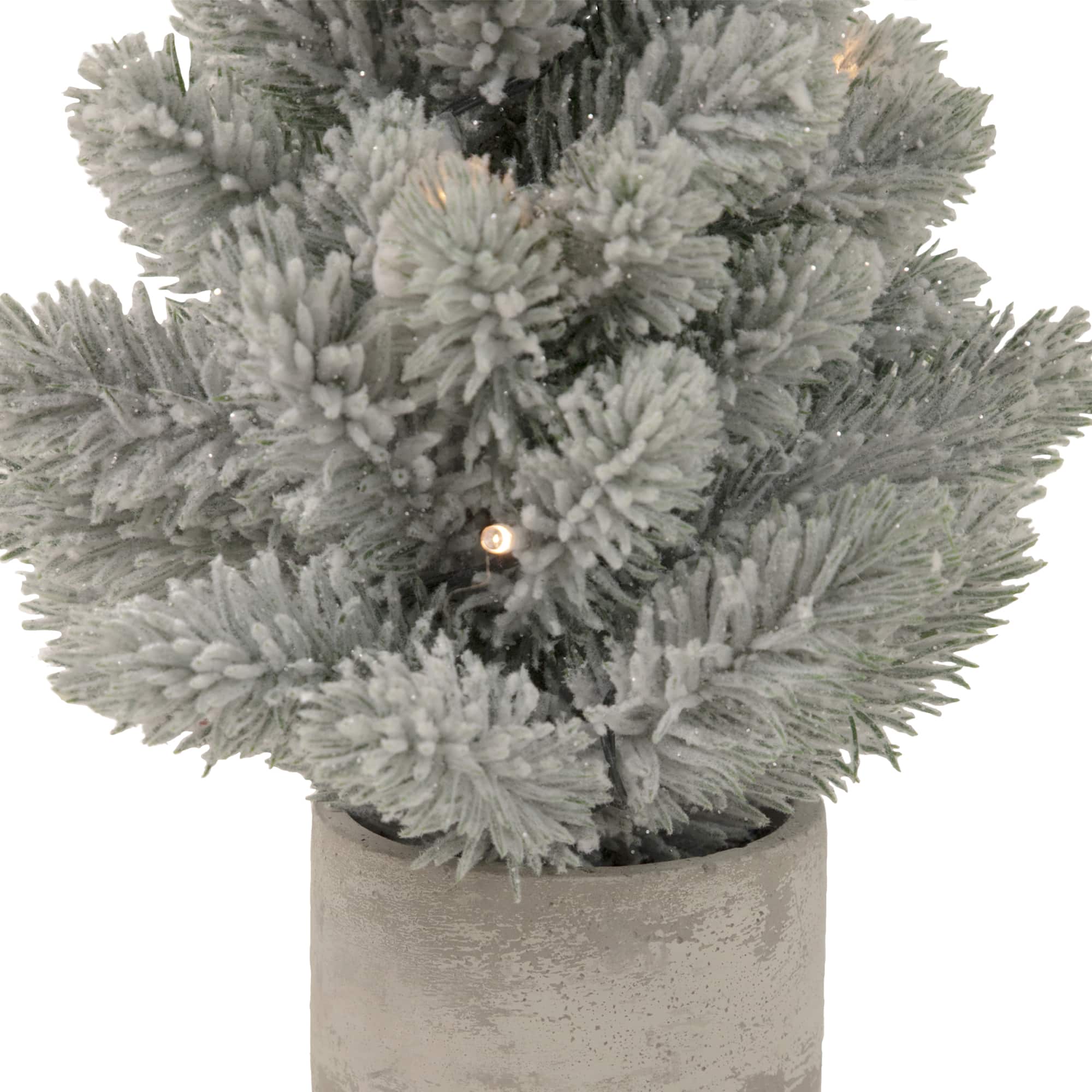 16" Pre-Lit Mini Frosted Pine Christmas Tree in Cement Base
