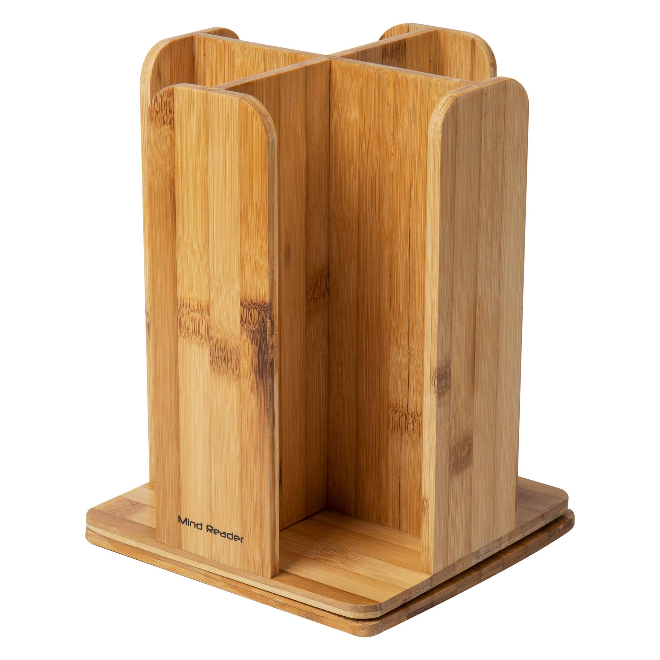 Mind Reader Brown 4-Compartment Bamboo Cup and Lid Organizer Carousel