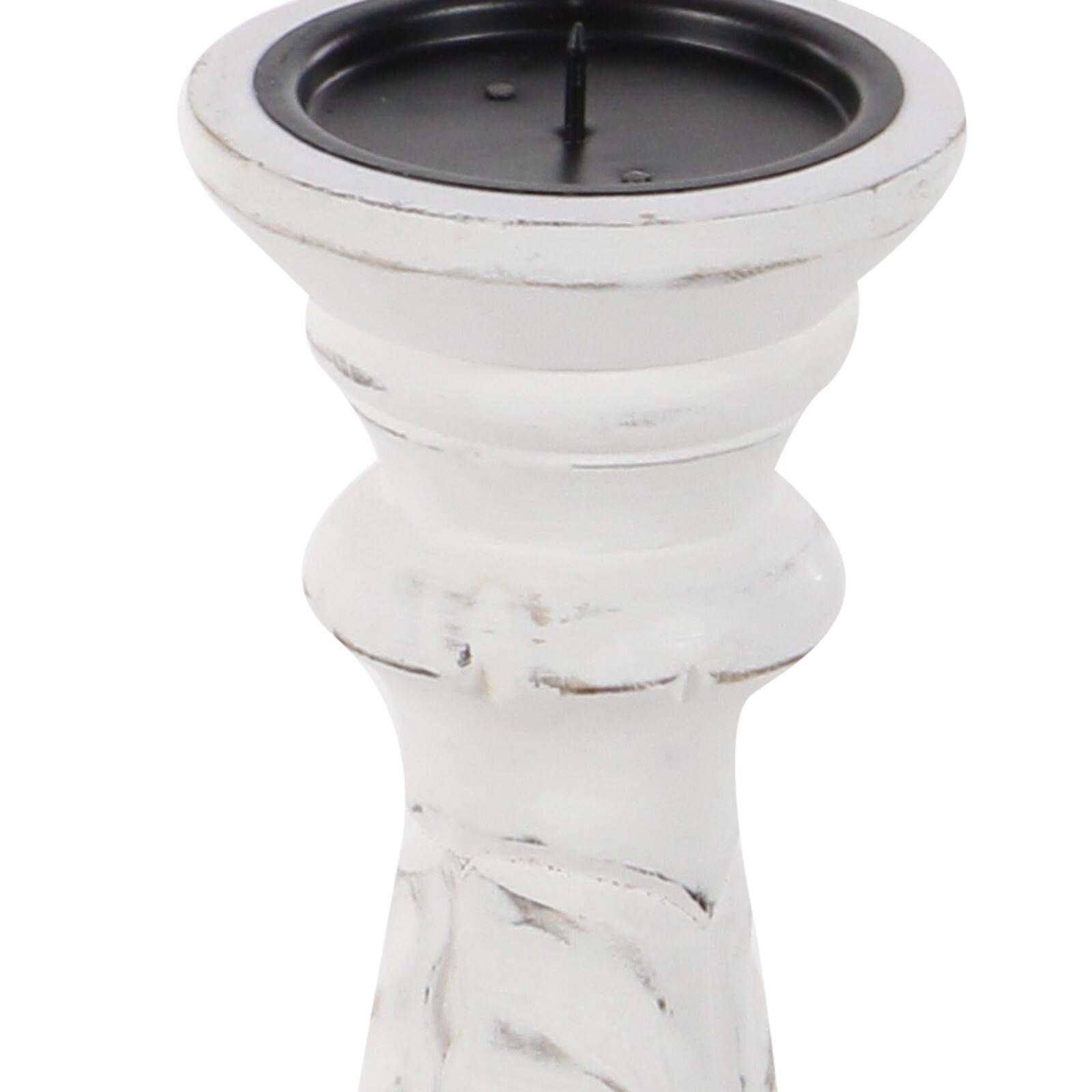 White Mango Wood Traditional Distressed Candle Holder Set