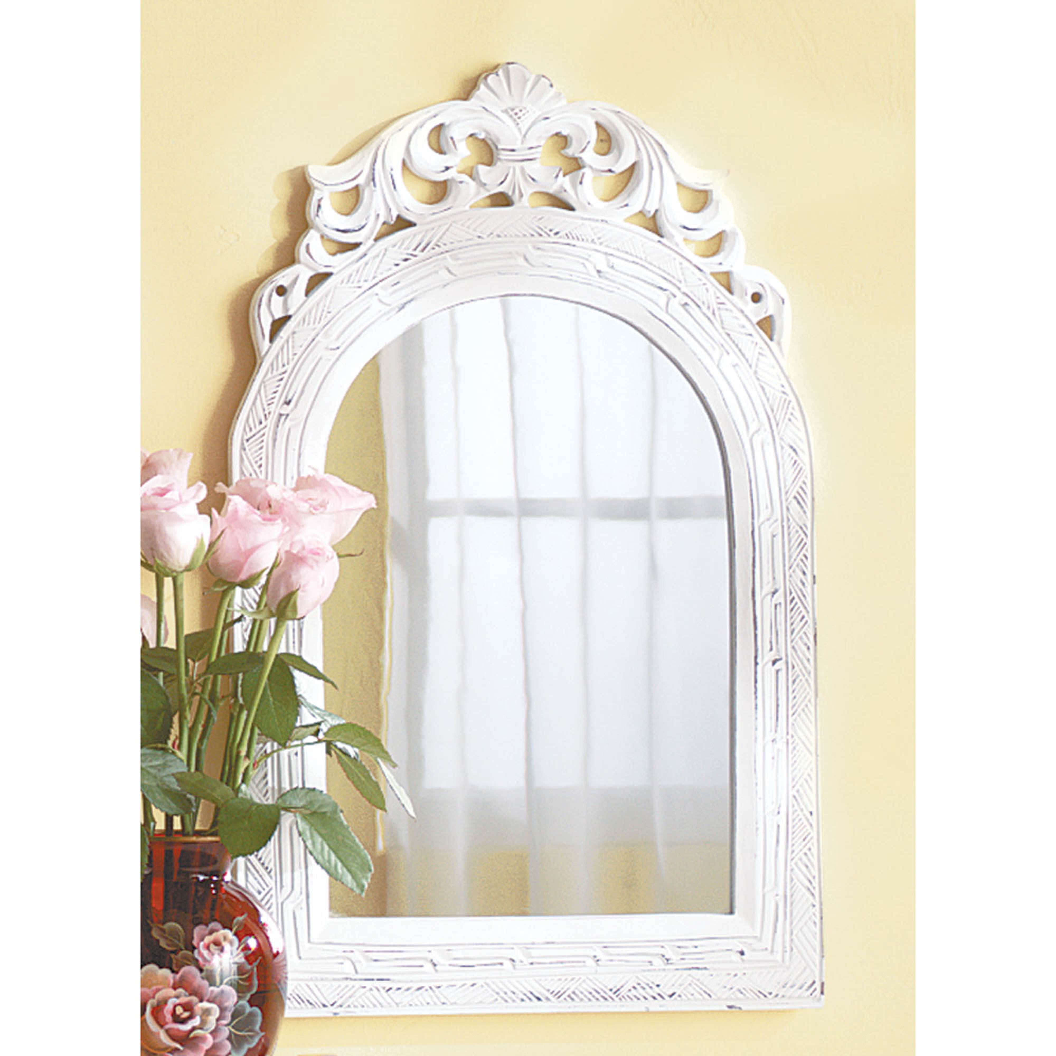 Weathered White Arched-Top Wall Mirror