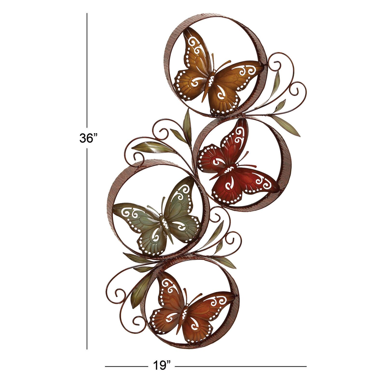 Multi Colored Scrollwork Butterflies Metal Outdoor Wall Accent