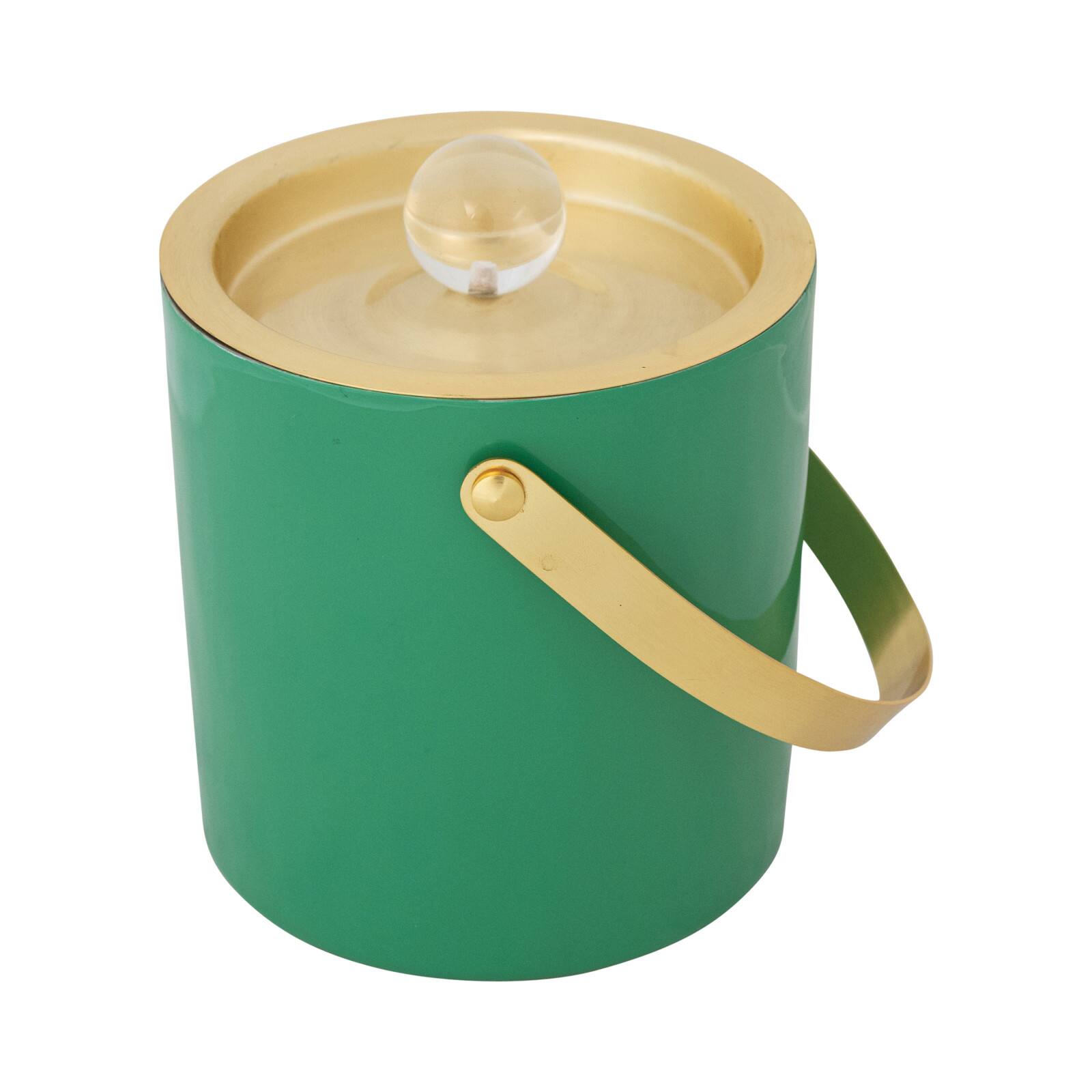 Hello Honey 1.5-Quart Enameled Stainless Steel Ice Bucket with Lid and Glass Knob, Gold Finish and Turquoise Color