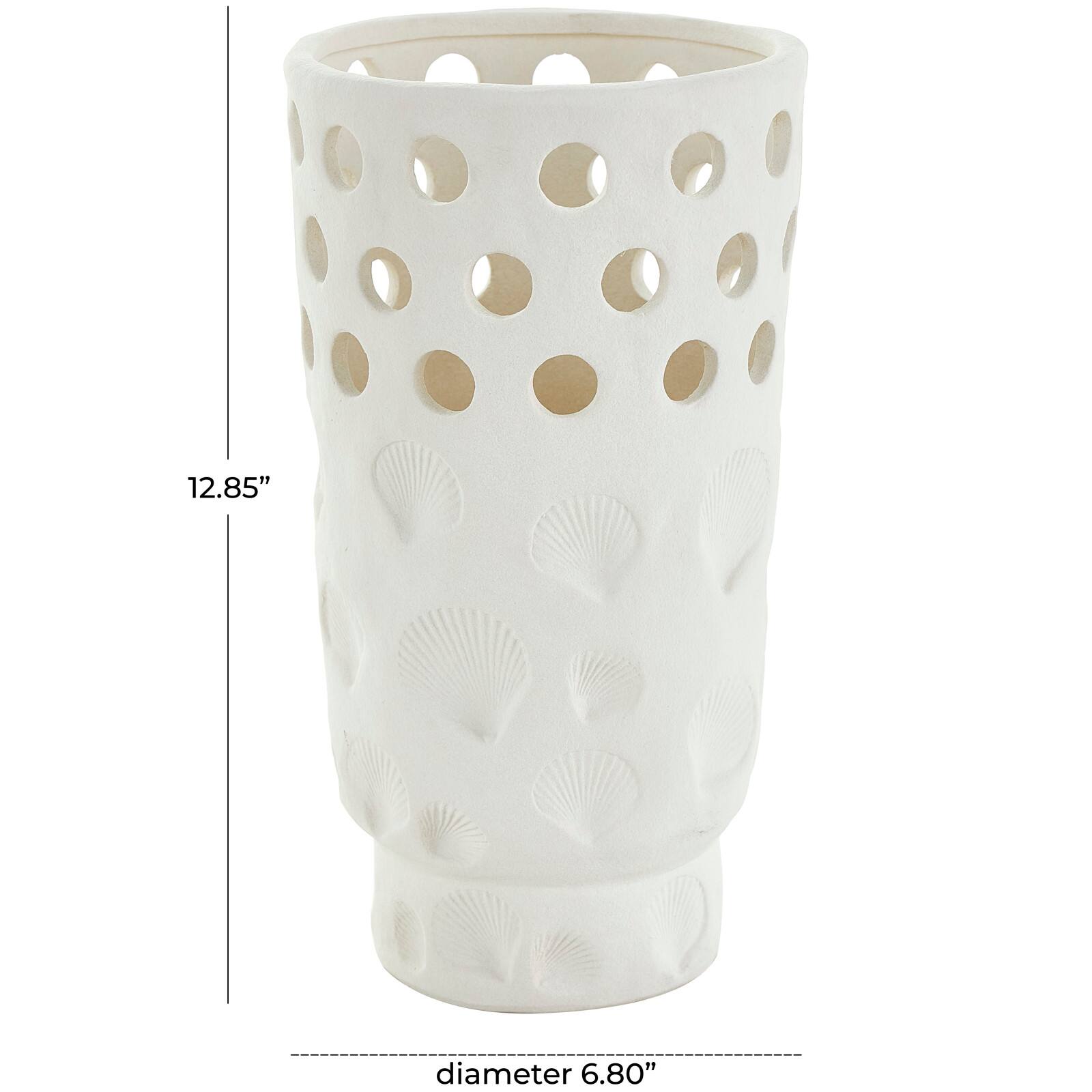 13" White Ceramic Shell Vase