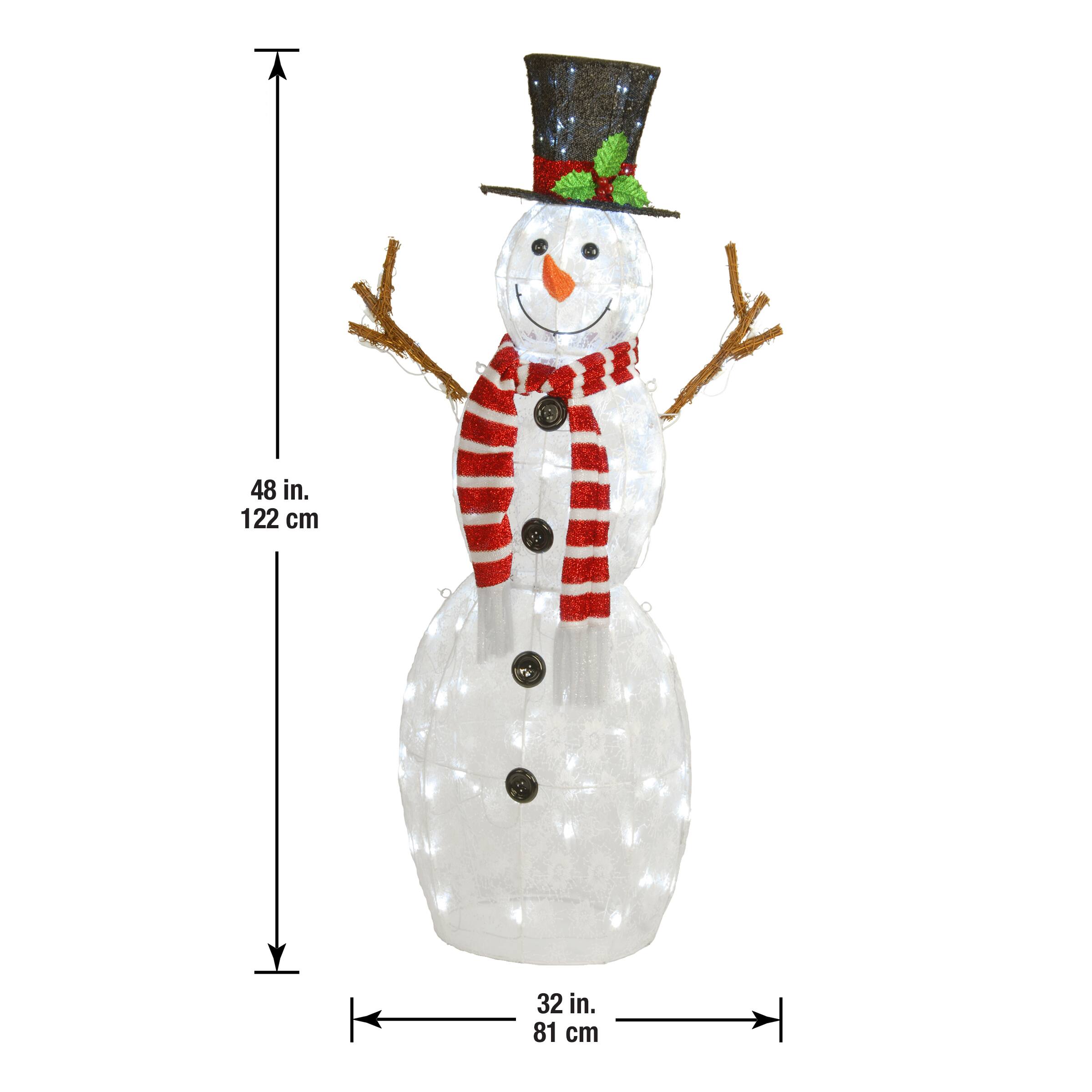 48" Fabric Snowman, White LED Lights