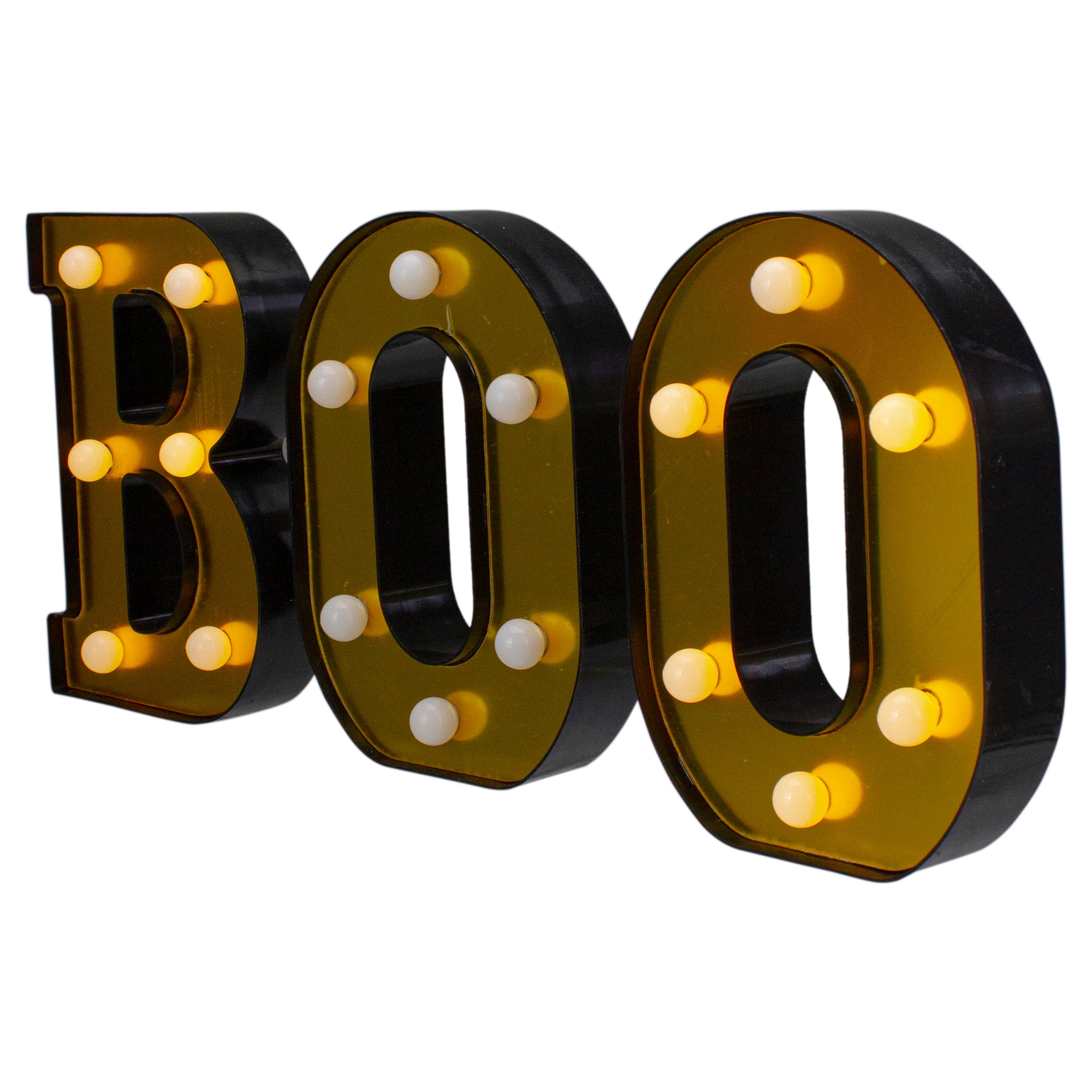 6.5&#x22; Lighted Black &#x26; Gold BOO Halloween Marquee Sign