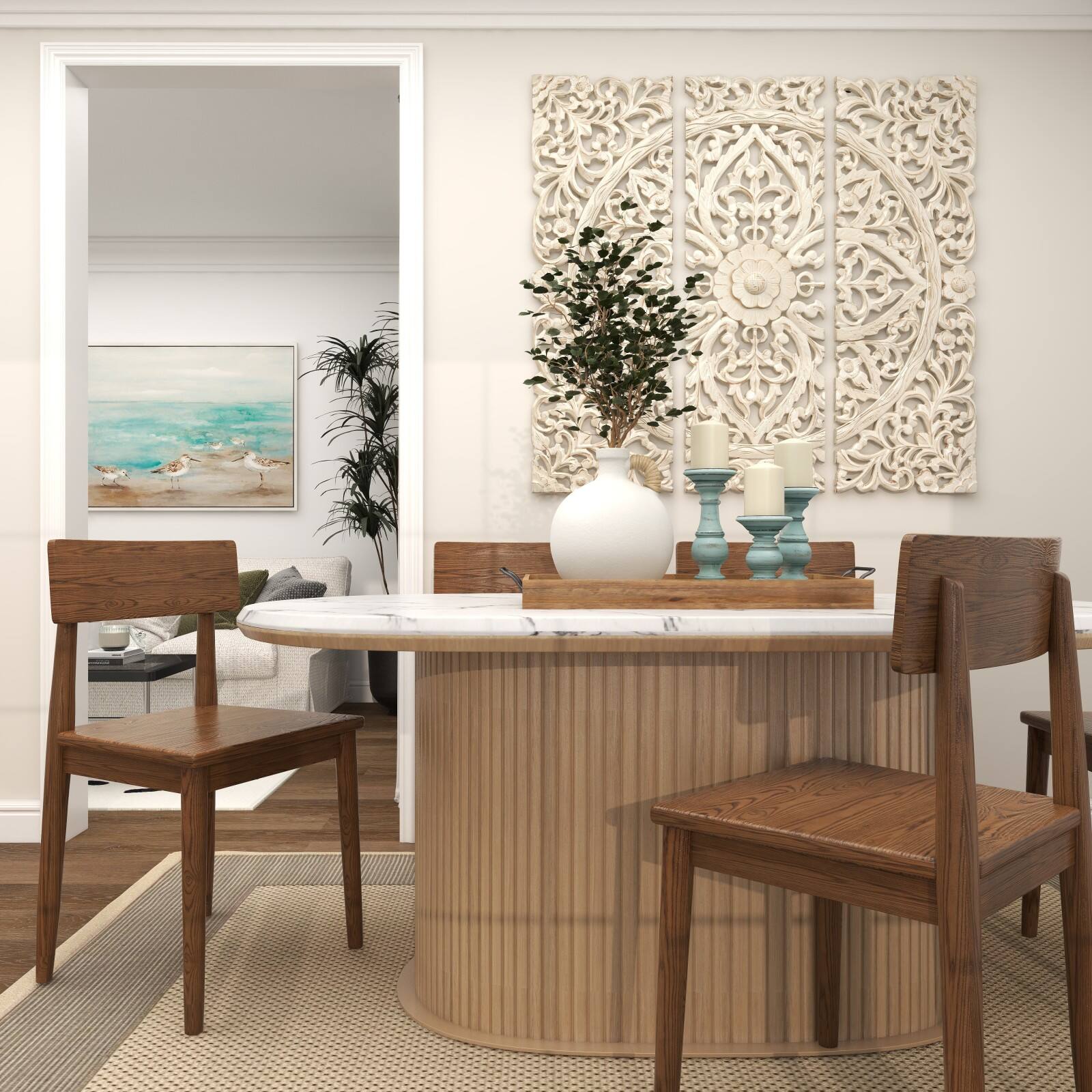 11" White Ceramic Jug Inspired Vase with Rattan Wrapped Handle