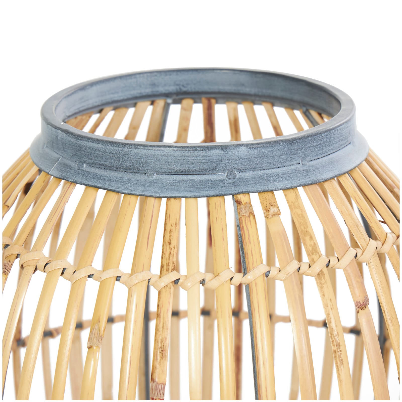 16" Brown Bamboo Handmade Open Frame Vase with Blue Metal Accents