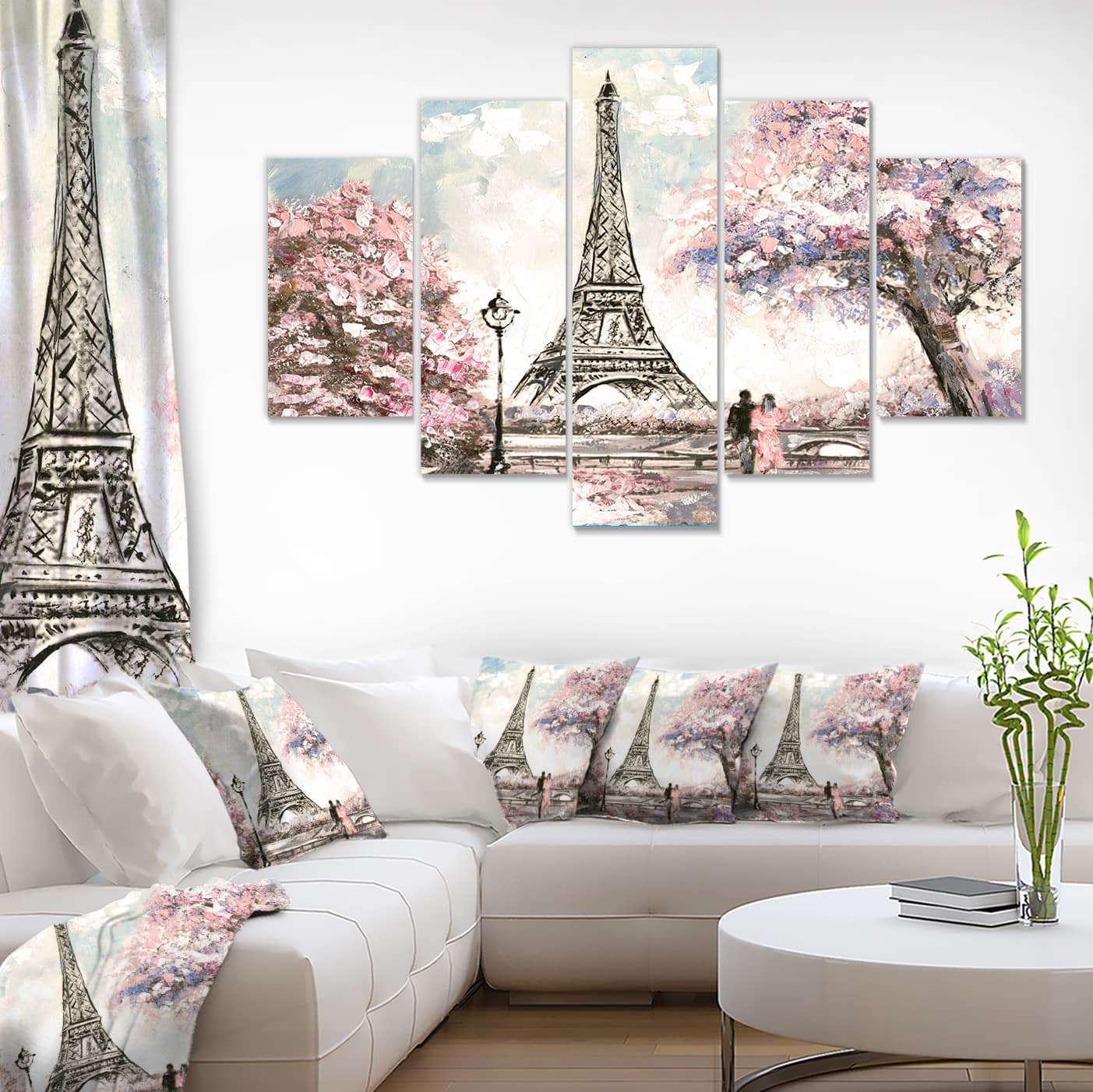 Designart - Eiffel with Pink Flowers - Landscape Canvas Art Print