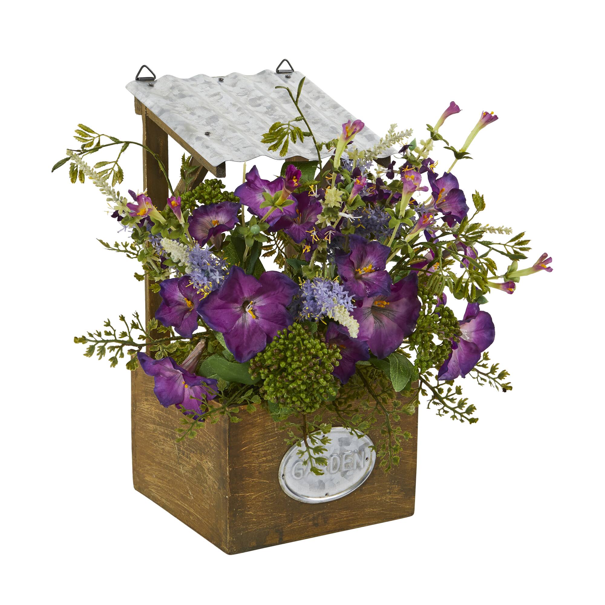 14" Morning Glory Plant in Tin Roof Planter