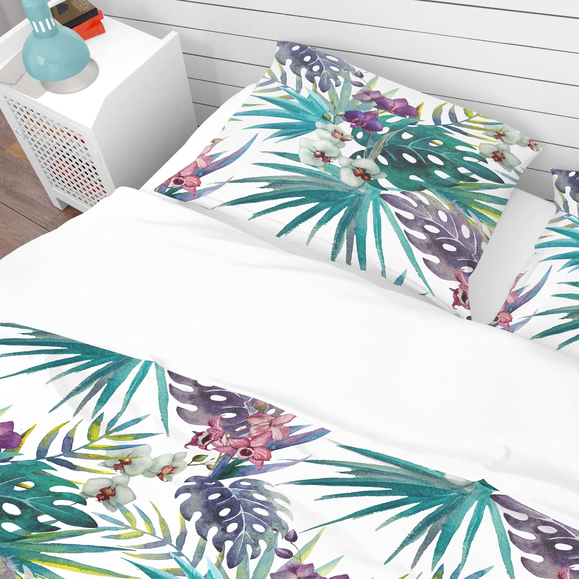 Designart &#x27;Pattern Orchid Hibiscus Leaves Watercolor Tropics&#x27; Tropical Bedding Set - Duvet Cover &#x26; Shams