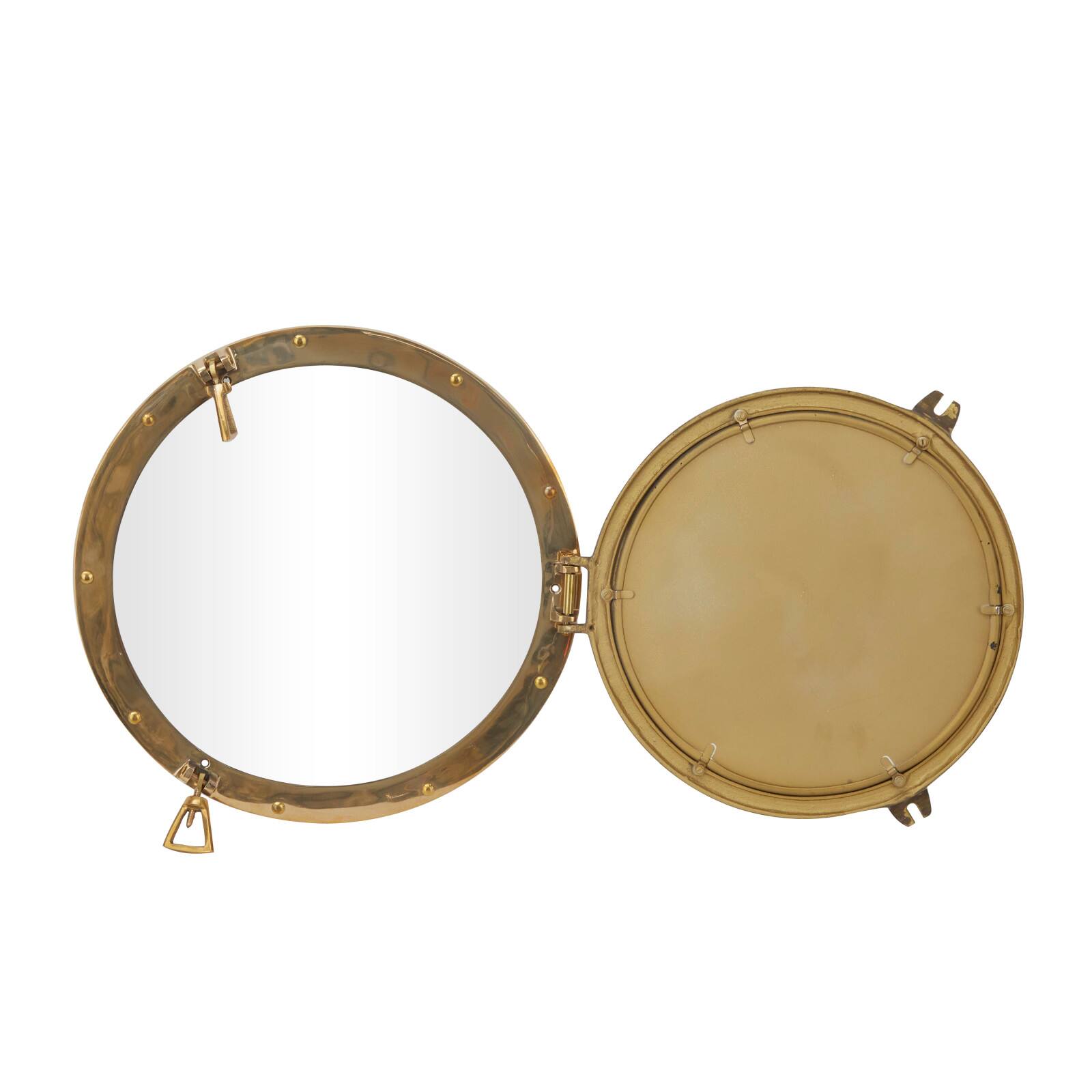 The Novogratz Gold Brass Sail Boat Wall Mirror with Port Hole Detailing 15&#x22; x 3&#x22; x 15&#x22;