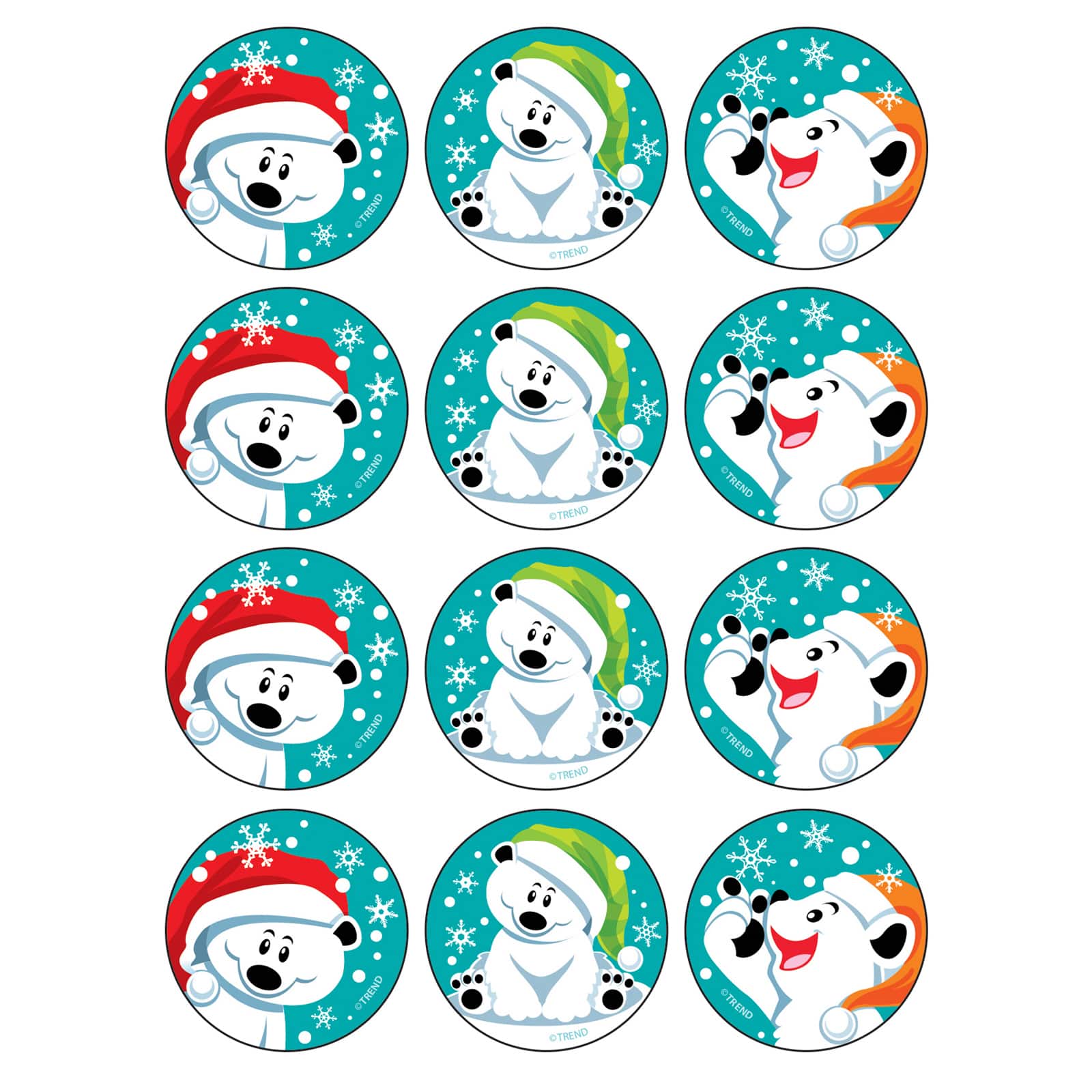 1.25 48 Count Blue TREND enterprises Winter Bears//Peppermint Stinky Stickers