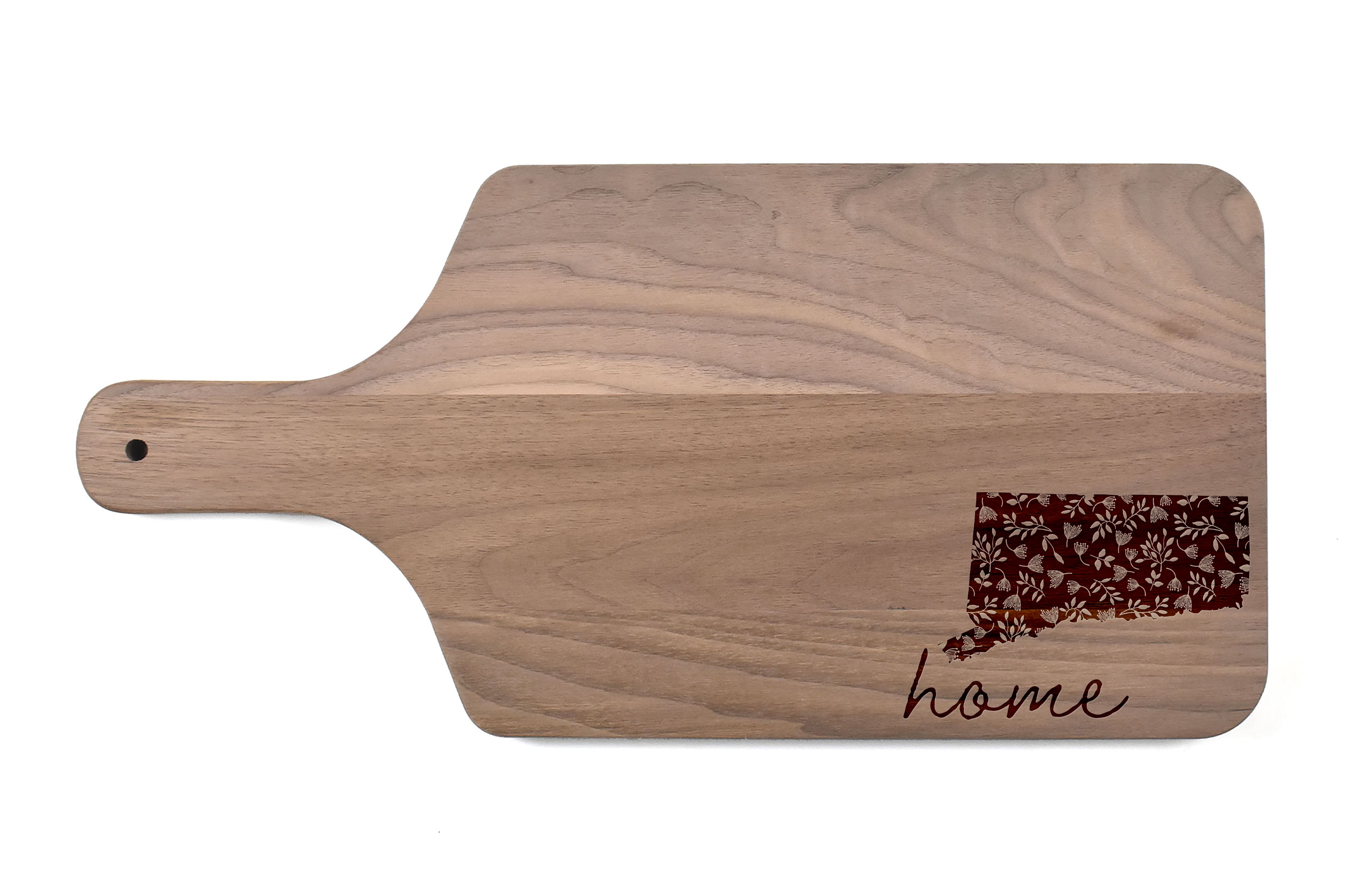 17" Floral Home State Walnut Paddle Cutting Board