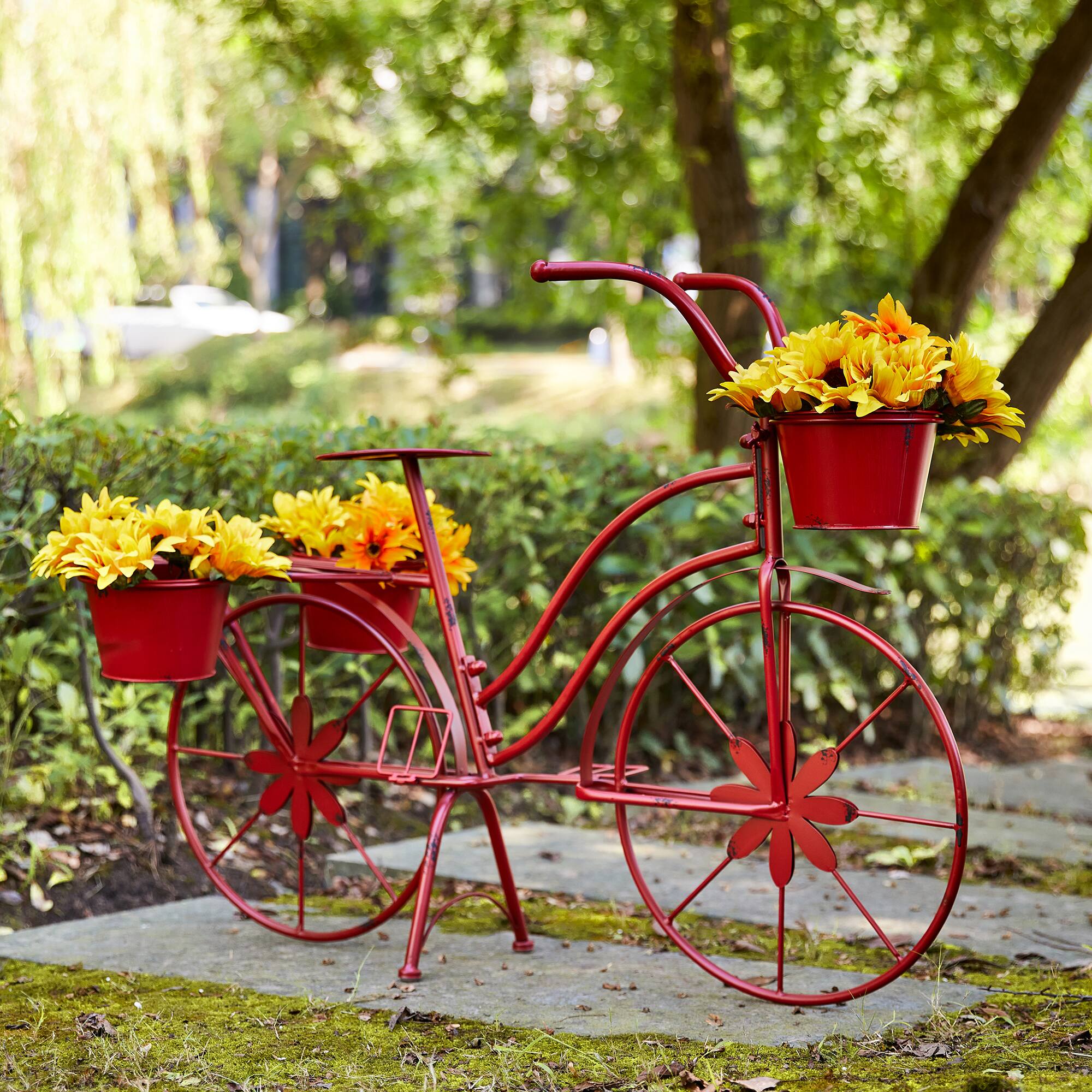 Glitzhome&#xAE; 25.98&#x22; Red Metal Bicycle Planter
