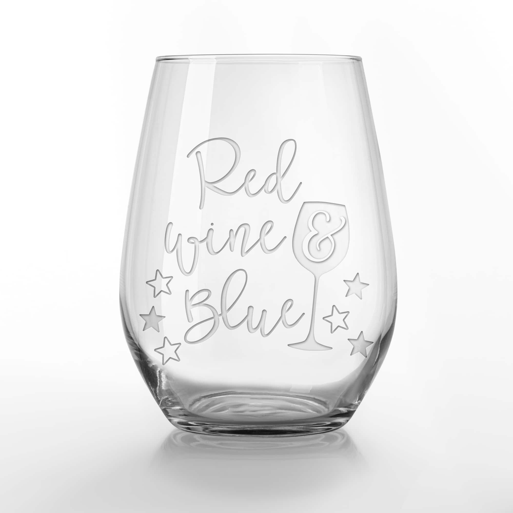 15oz. Red Wine &#x26; Blue Engraved Wine Glass