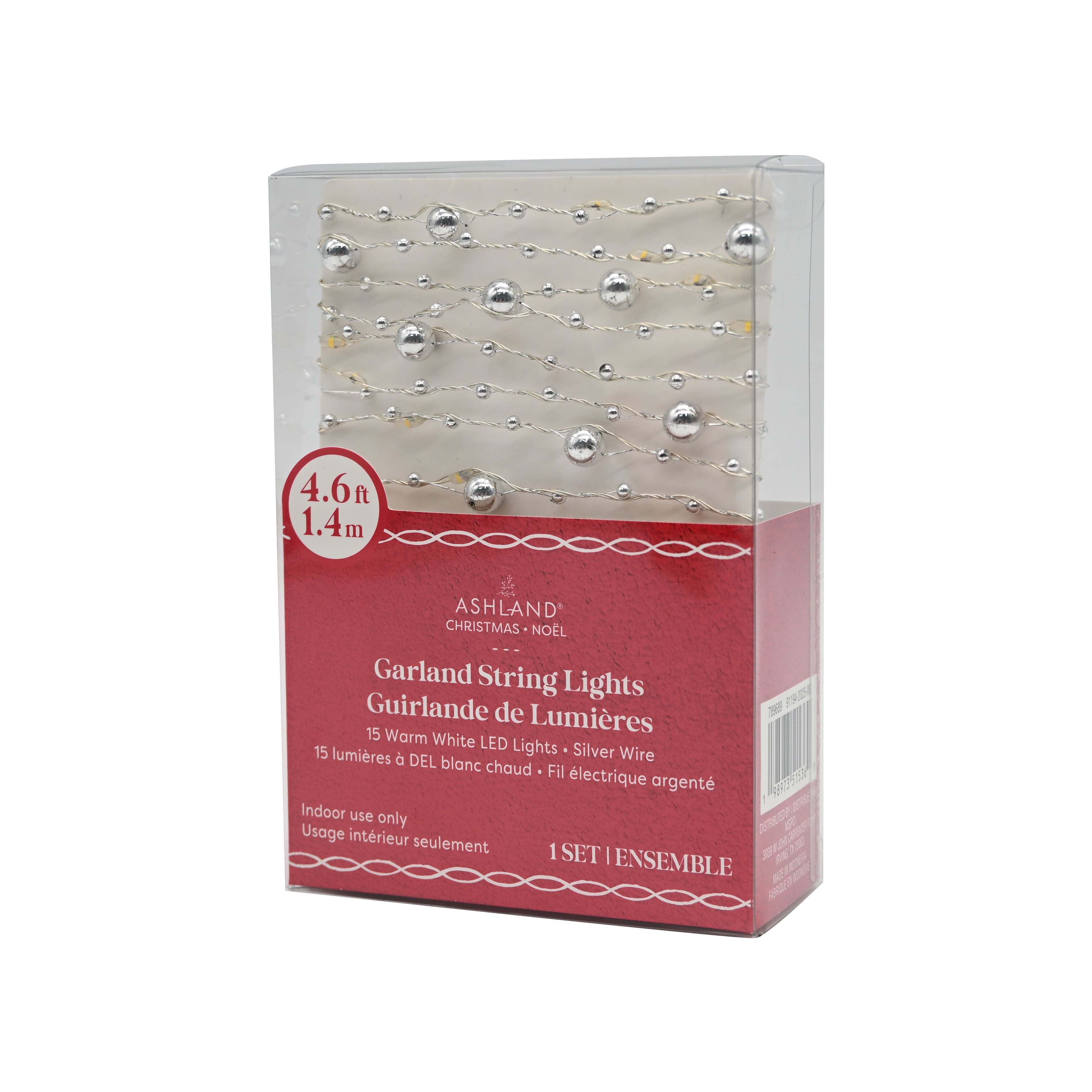 15ct. Warm White LED Metallic Silver Bead Garland String Lights on Silver Wire by Ashland&#xAE;